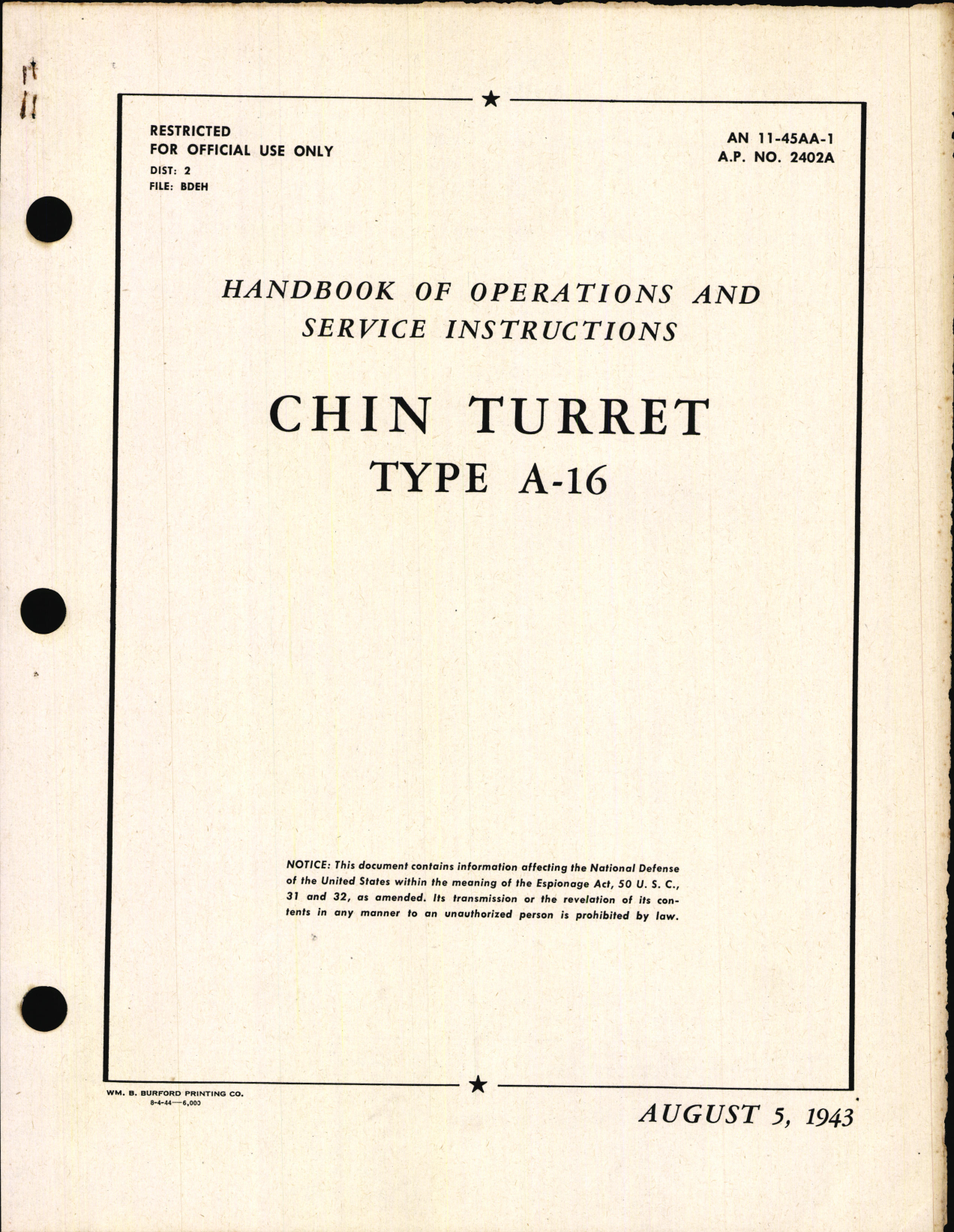 Sample page 1 from AirCorps Library document: Operation and Service Instructions for Chin Turret Type A-16