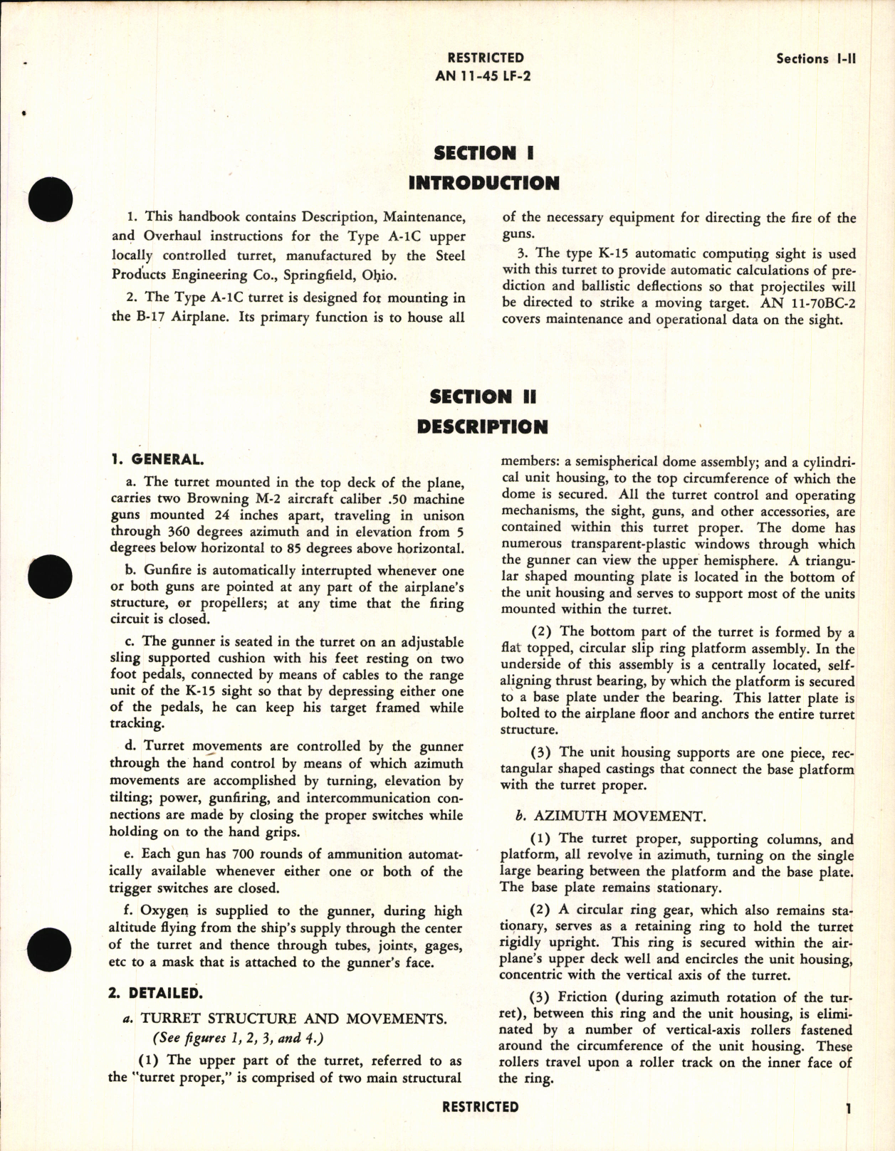 Sample page 5 from AirCorps Library document: Operation, Service, & Overhaul Instructions for Upper Deck Turret Type A-1C