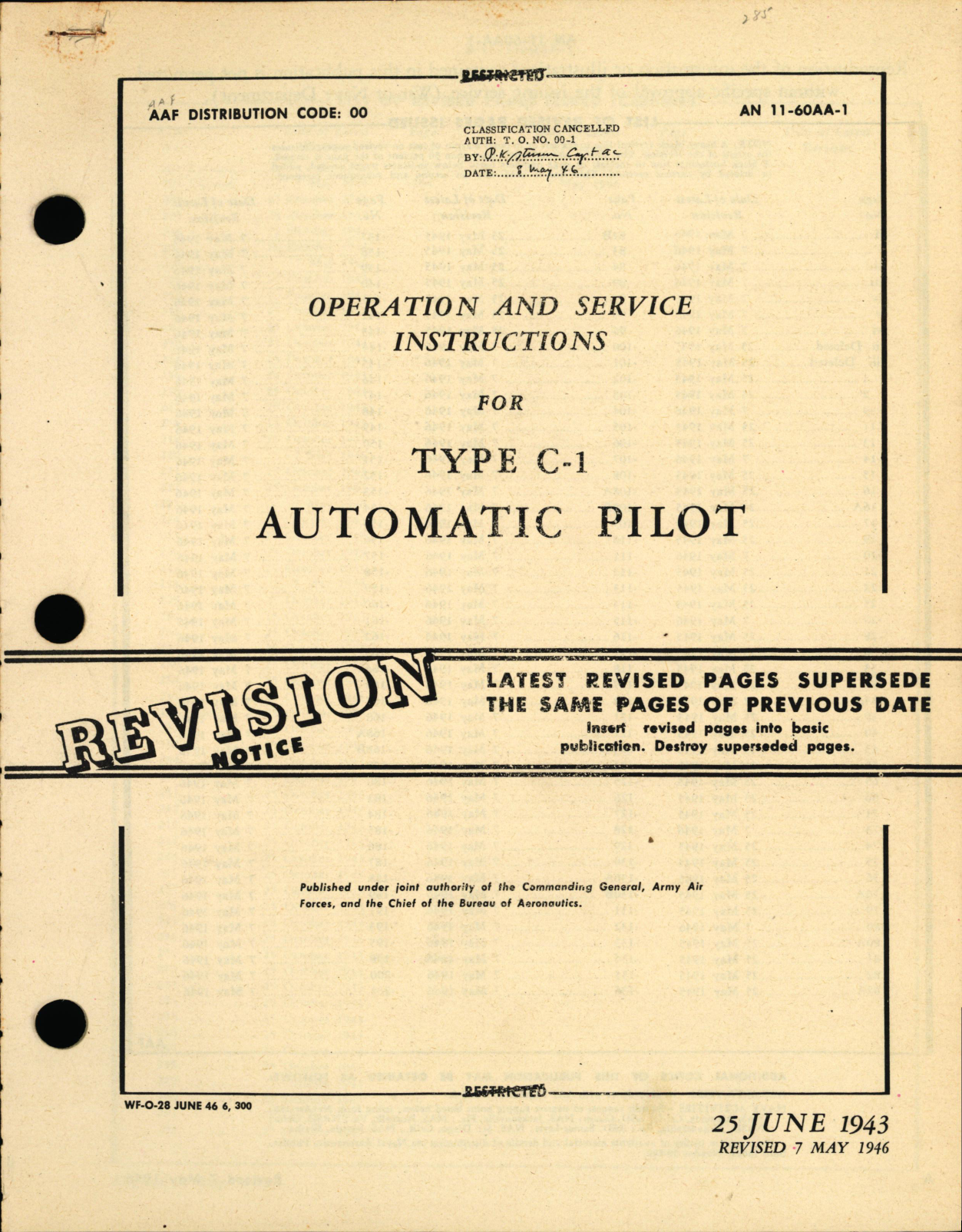 Sample page 1 from AirCorps Library document: Operation and Service Instructions for Type C-1 Automatic Pilot 