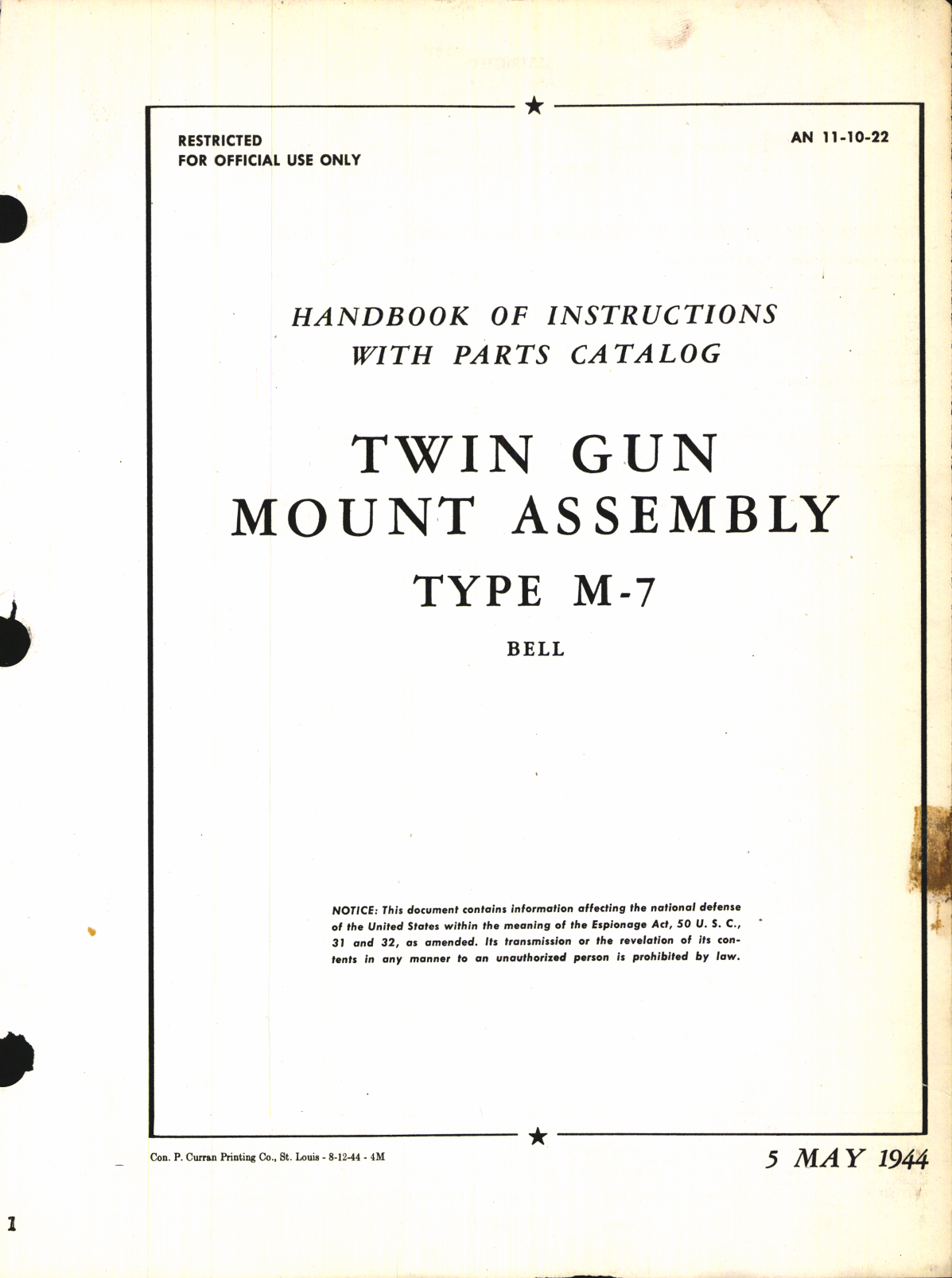 Sample page 1 from AirCorps Library document: Handbook of Instructions with Parts Catalog for Bell Twin Gun Mount Assembly Type M-7