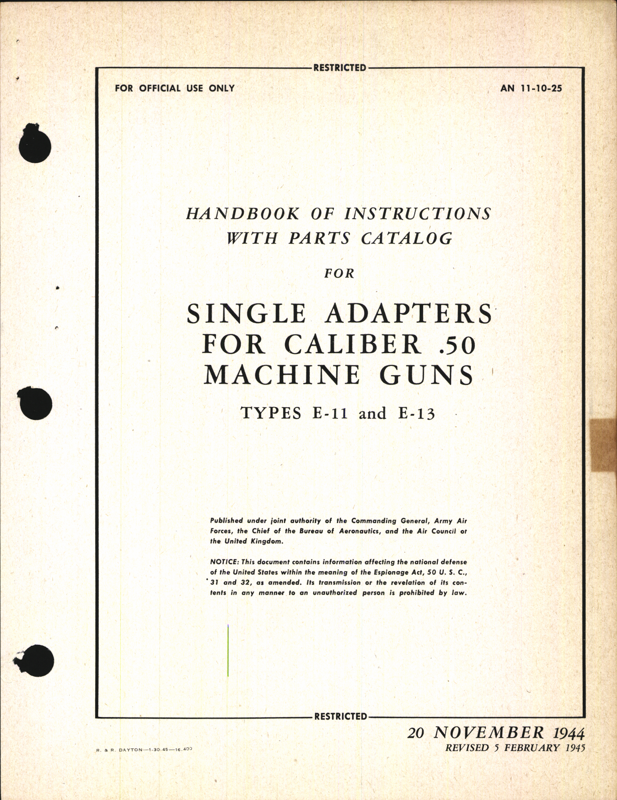 Sample page 3 from AirCorps Library document: Handbook of Instructions with Parts Catalog for Single Adapters for Caliber .50 Machine Guns Types E-11 and E-13