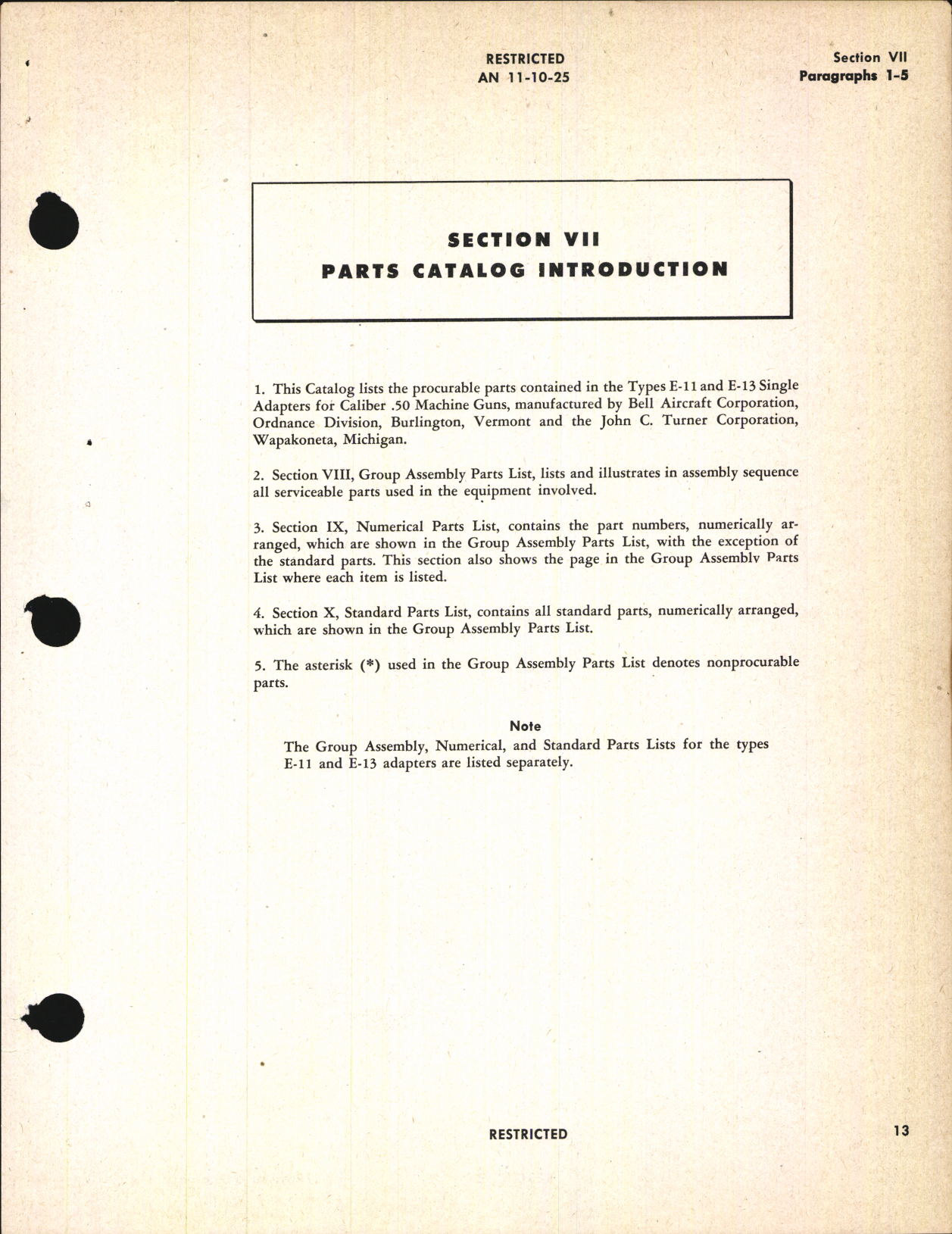 Sample page 5 from AirCorps Library document: Handbook of Instructions with Parts Catalog for Single Adapters for Caliber .50 Machine Guns Types E-11 and E-13