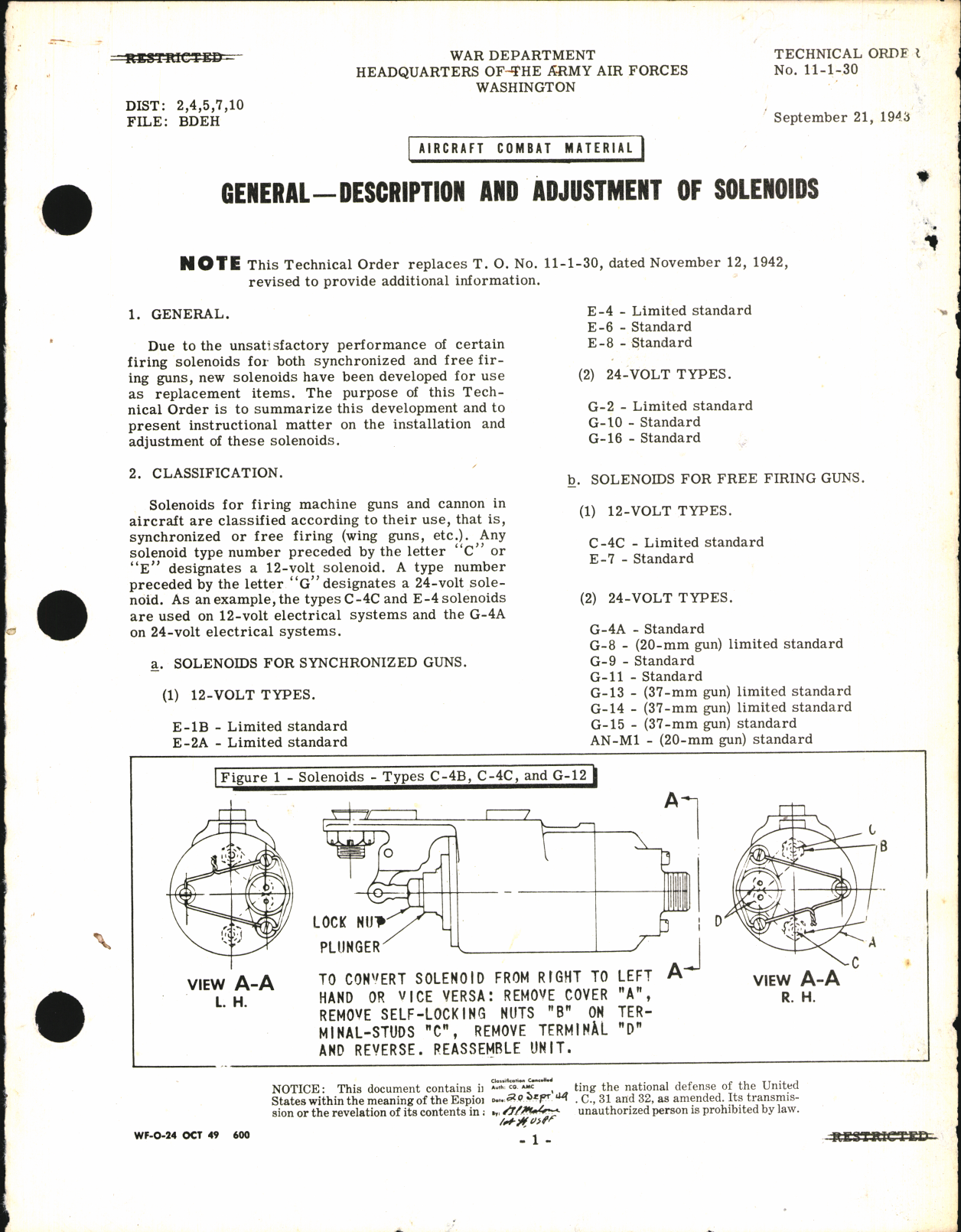 Sample page 1 from AirCorps Library document: Description and Adjustment of Solenoids