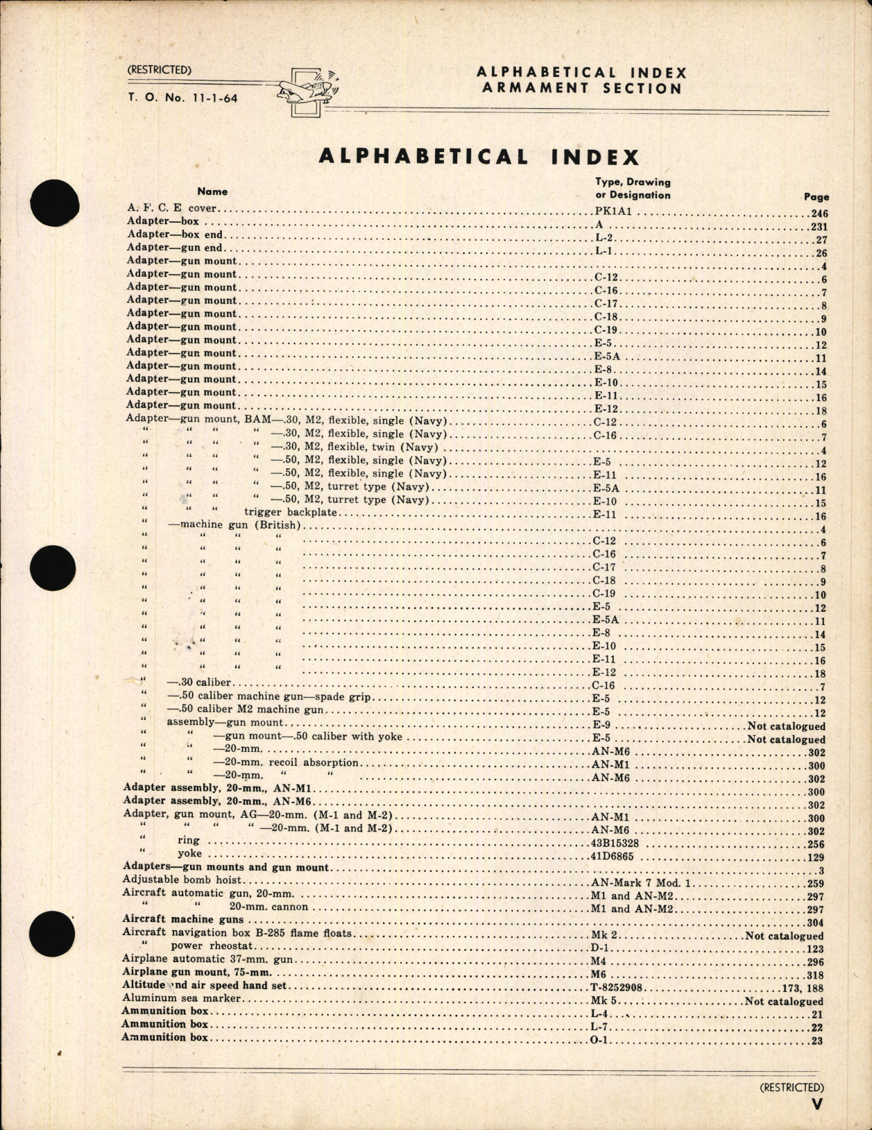Sample page 5 from AirCorps Library document: Index of Army-Navy Aeronautical Equipment - Armament