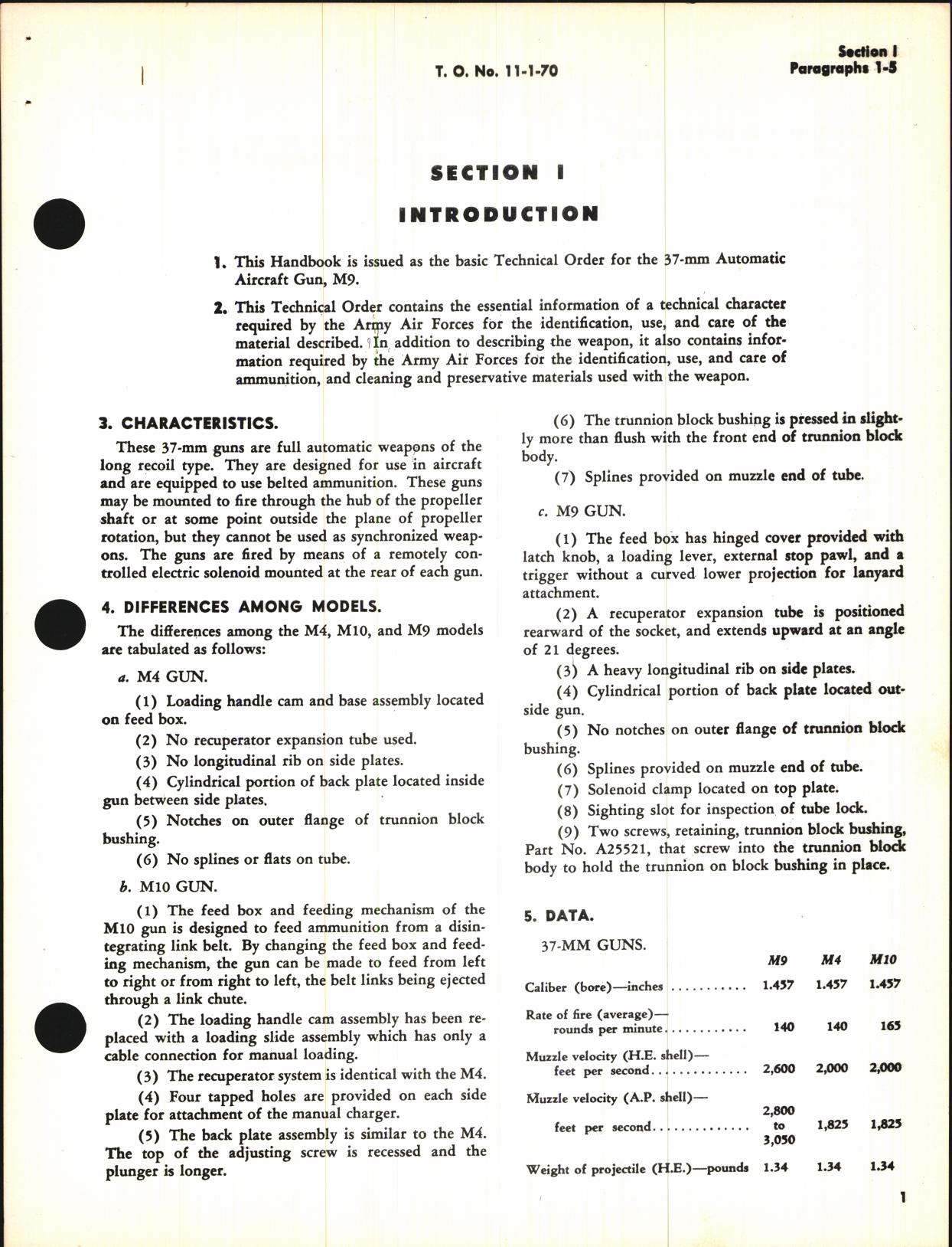 Sample page 5 from AirCorps Library document: Handbook of Instructions with Parts Catalog for 37 MM Automatic Aircraft Gun M9