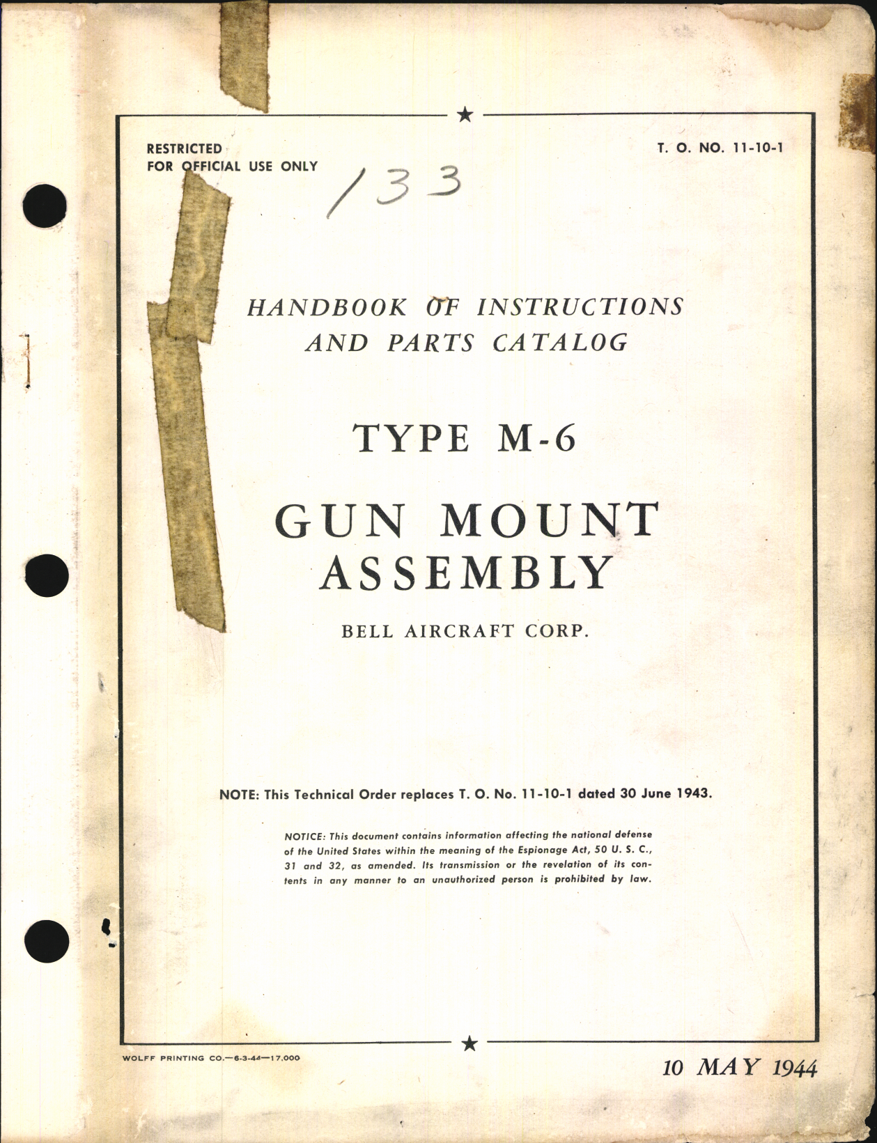 Sample page 1 from AirCorps Library document: Handbook of Instructions with Parts Catalog for Type M-6 Gun Mount Assembly