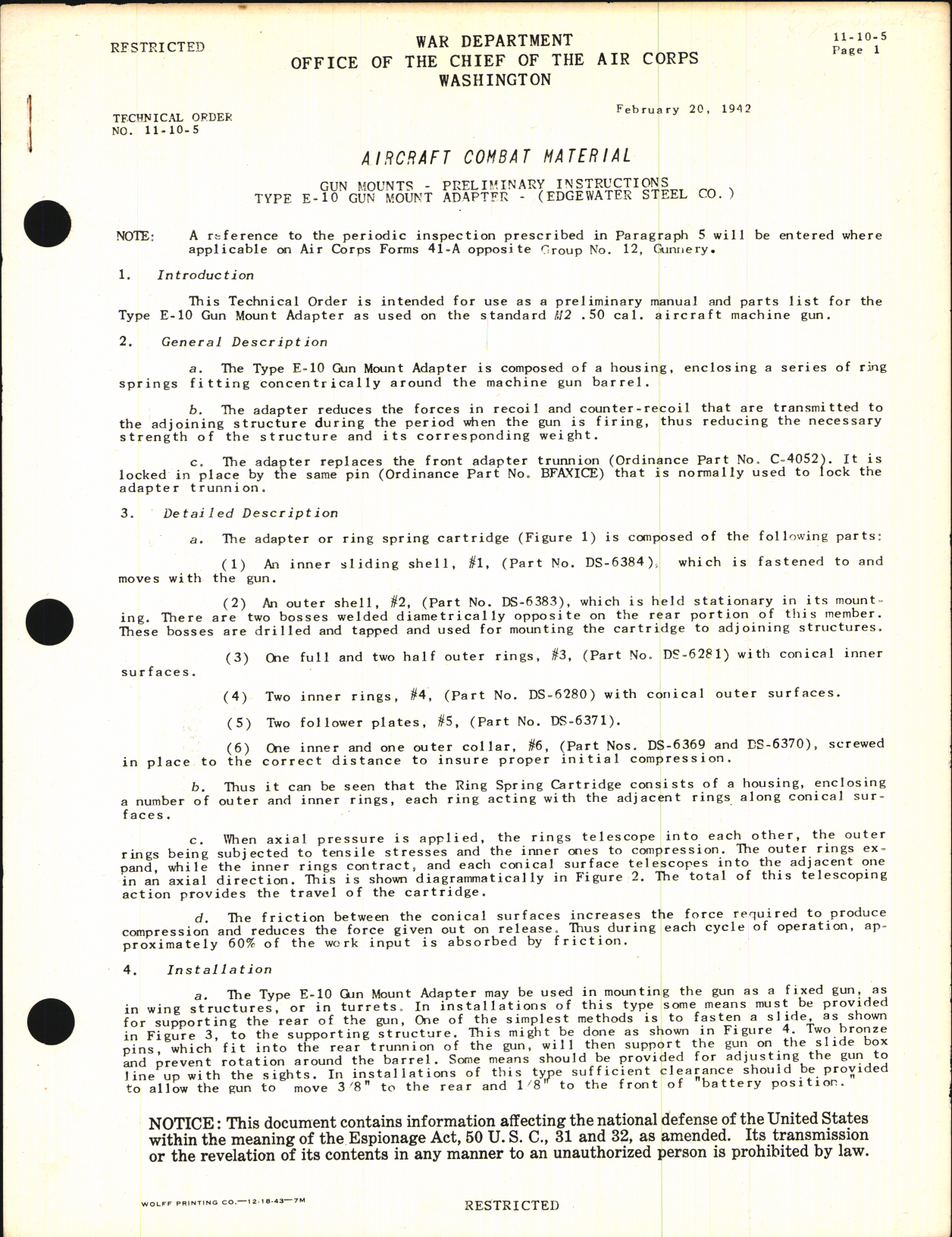 Sample page 1 from AirCorps Library document: Preliminary Instructions for Type E-10 Gun Mount Adapter