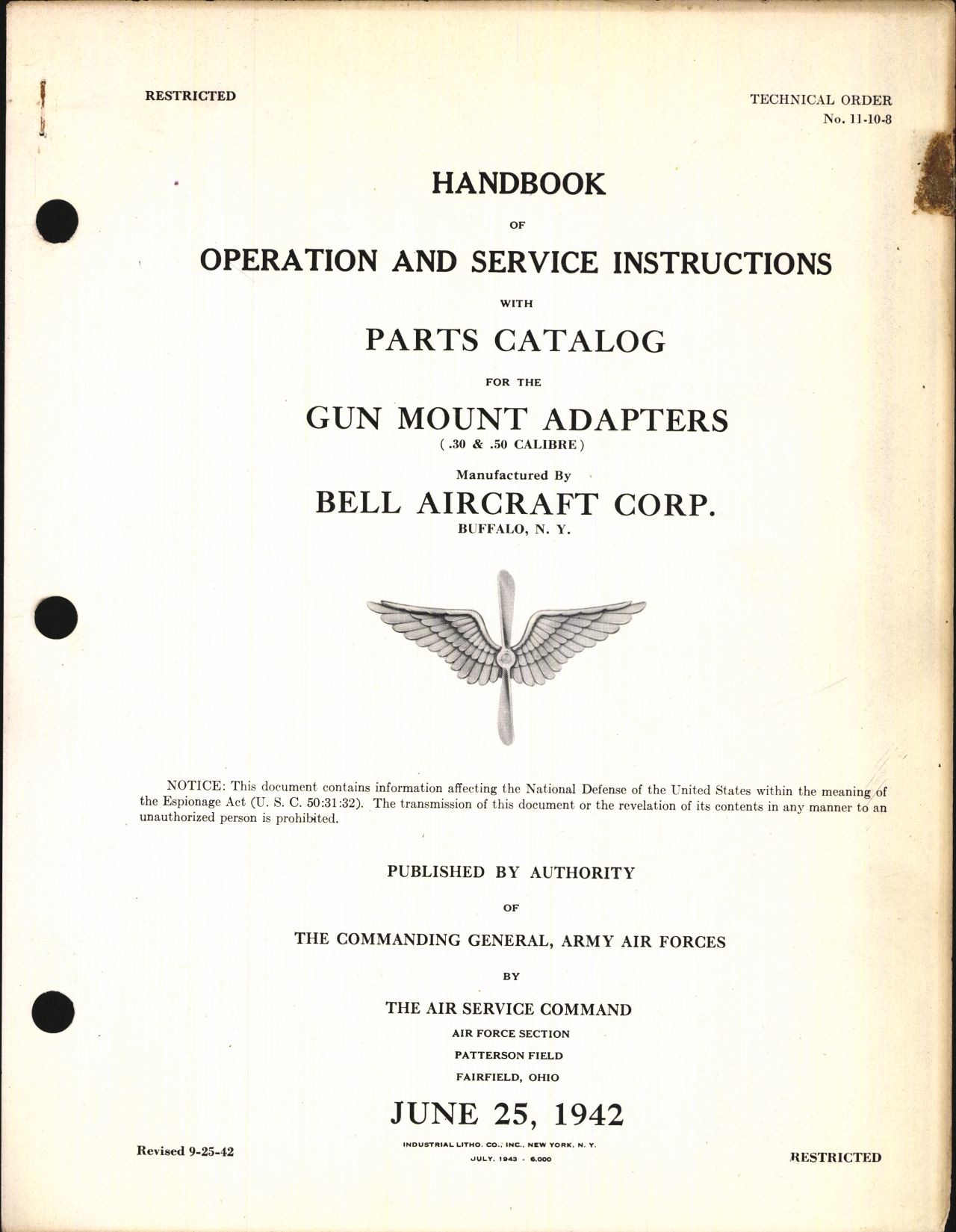 Sample page 1 from AirCorps Library document: Operation and Service Instructions with Parts Catalog for .30 & .50 Caliber Gun Mount Adapters