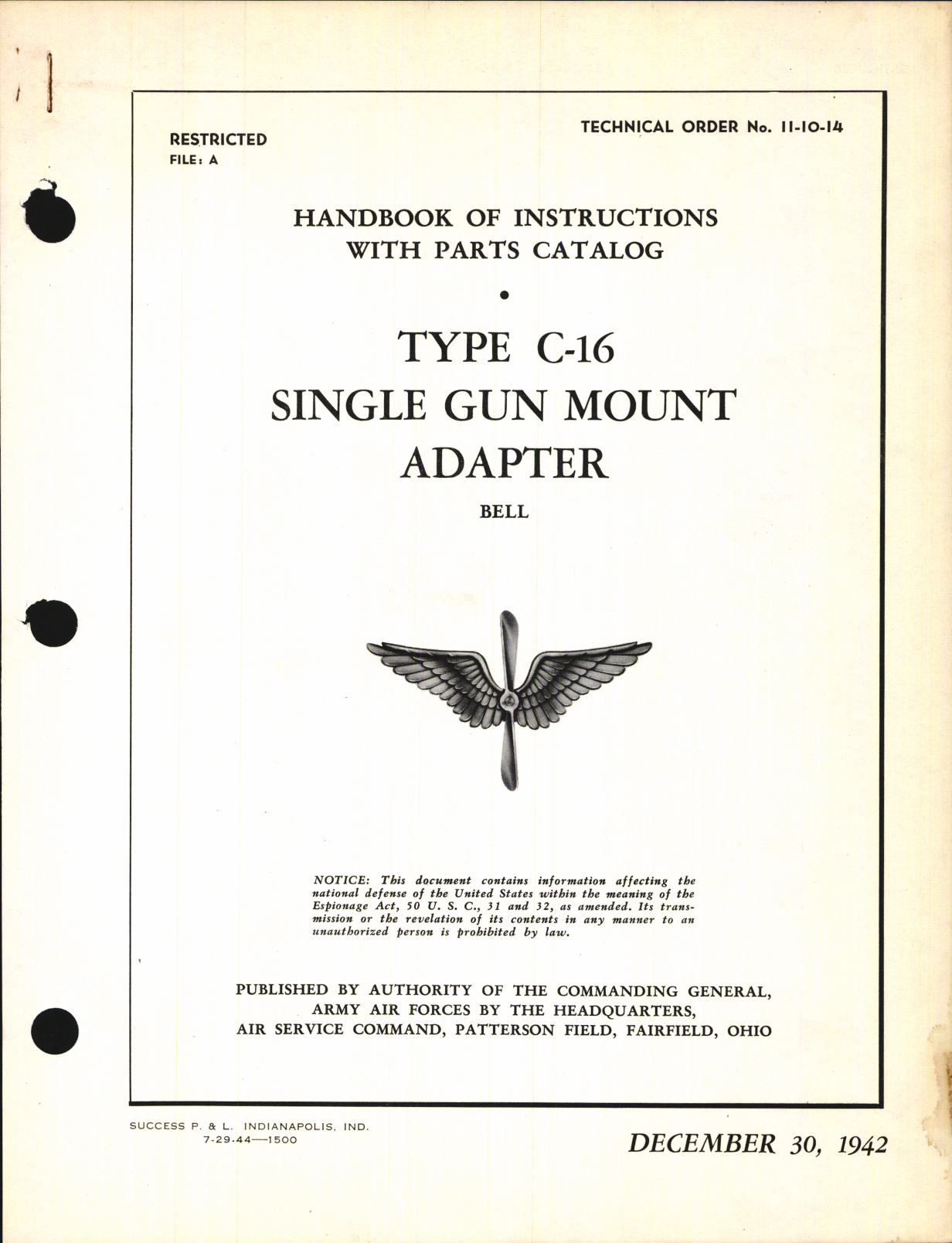 Sample page 1 from AirCorps Library document: Handbook of Instructions with Parts Catalog for Type C-16 Single Gun Mount Adapter