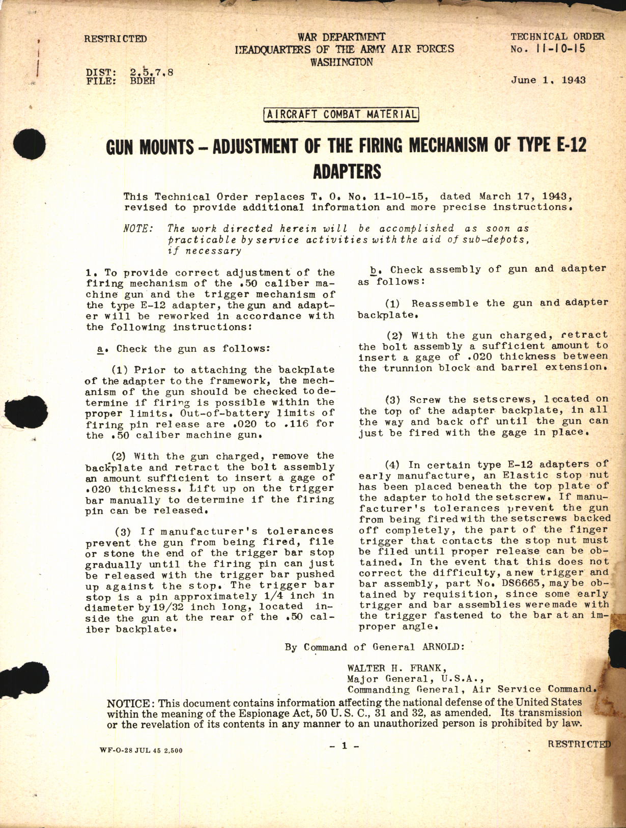 Sample page 1 from AirCorps Library document: Adjustment of the Firing Mechanism for Type E-12 Adapters