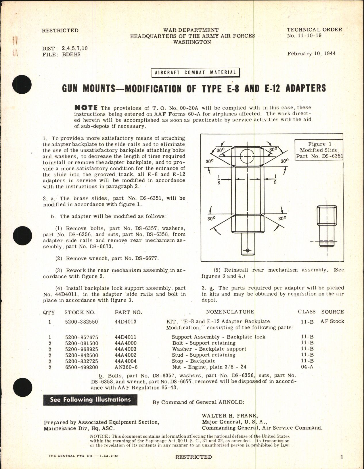 Sample page 1 from AirCorps Library document: Modification of Type E-8 and E-12 Gun Mount Adapters