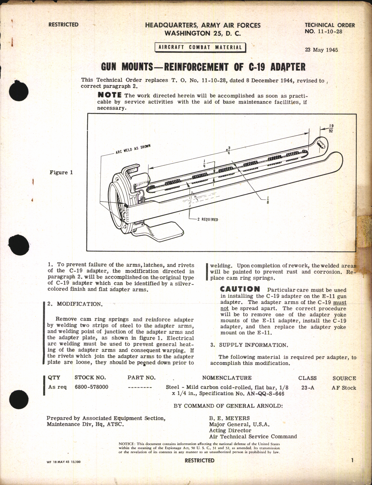 Sample page 1 from AirCorps Library document: Reinforcement of C-19 Gun Mount Adapter