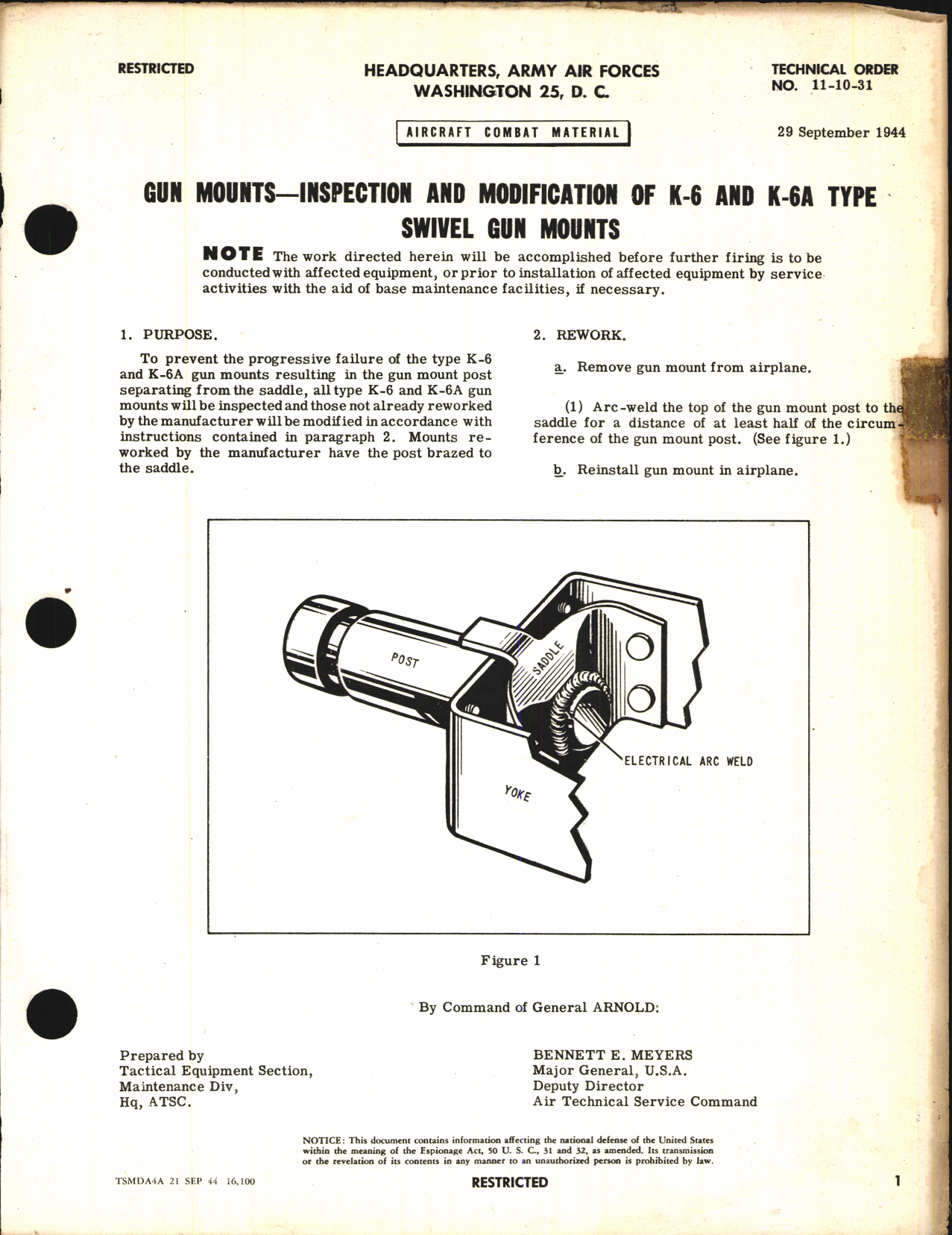 Sample page 1 from AirCorps Library document: Inspection and Modification of K-6 and K-6A Type Swivel Gun Mounts