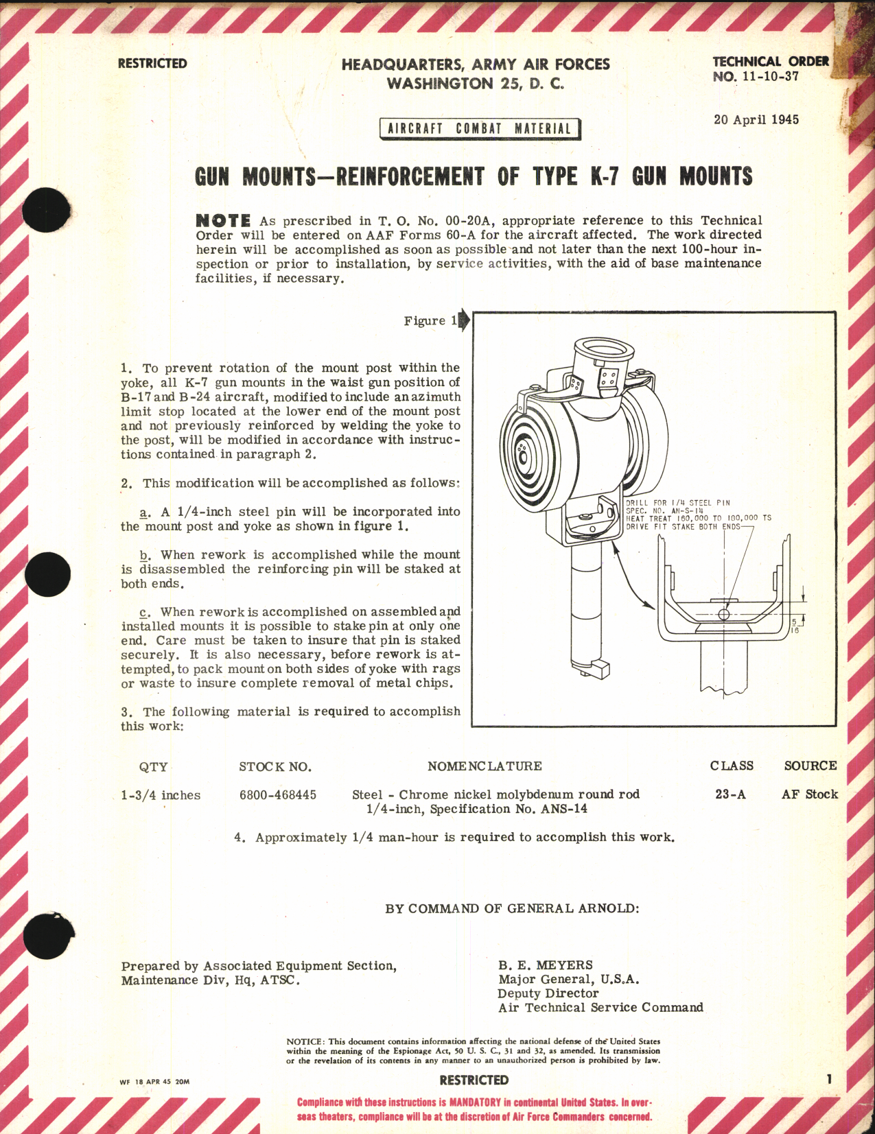 Sample page 1 from AirCorps Library document: Reinforcement of Type K-7 Gun Mounts