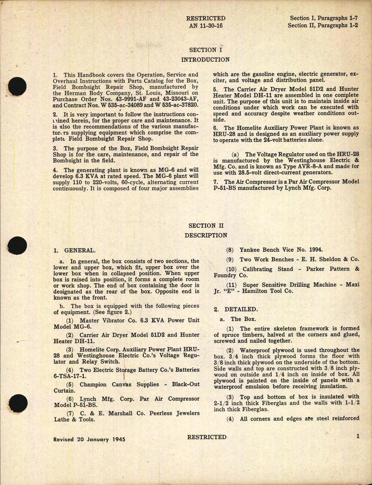 Sample page 5 from AirCorps Library document: Handbook of Instructions with Parts Catalog for Field Bombsight Repair Shop Box