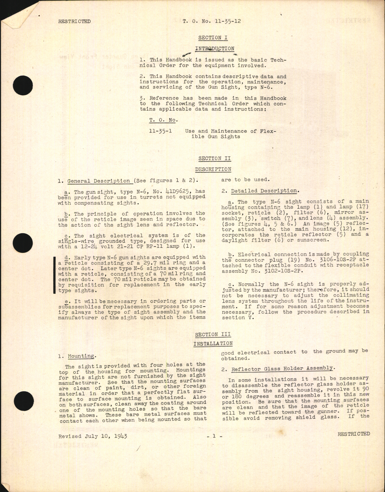 Sample page 7 from AirCorps Library document: Handbook of Instructions with Parts Catalog for Type N-6 Gunsight
