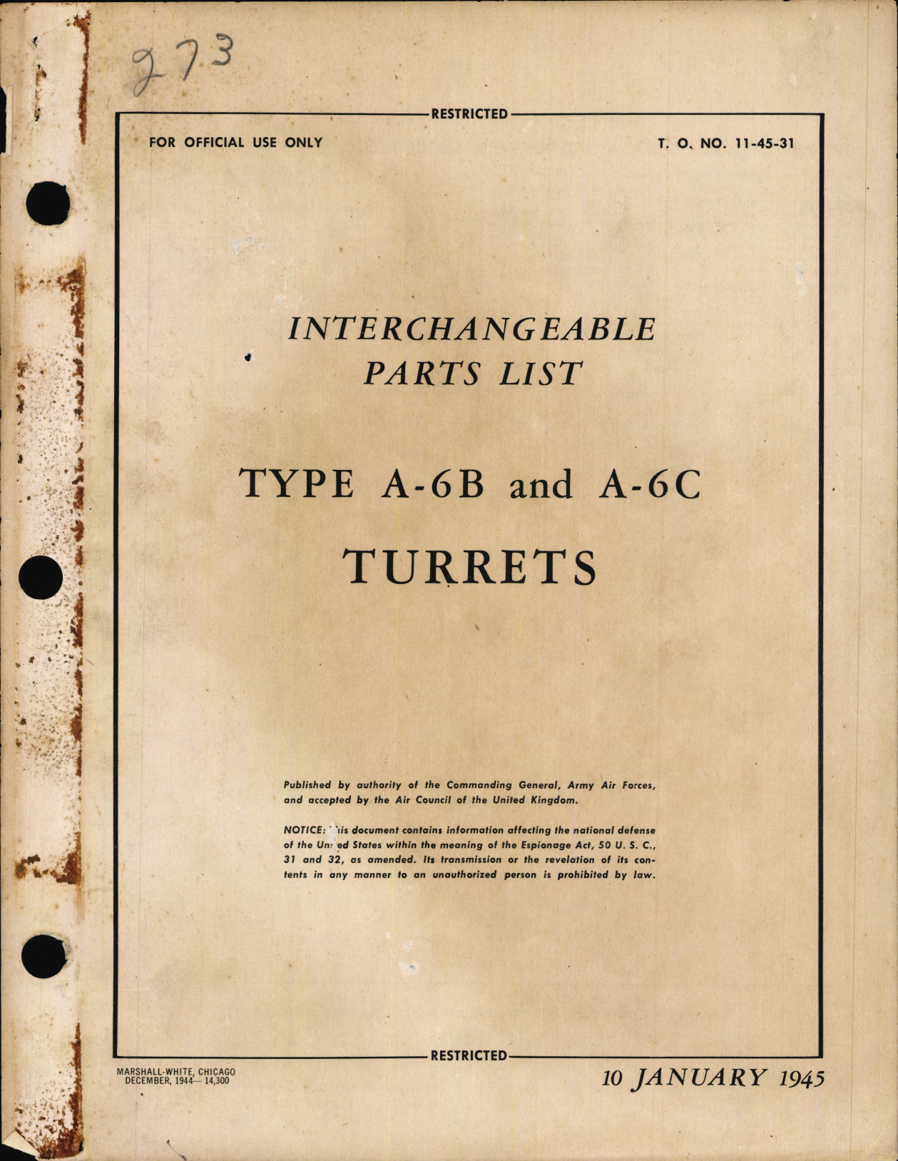 Sample page 1 from AirCorps Library document: Interchangeable Parts List for Type A-6B and A-6C Turrets