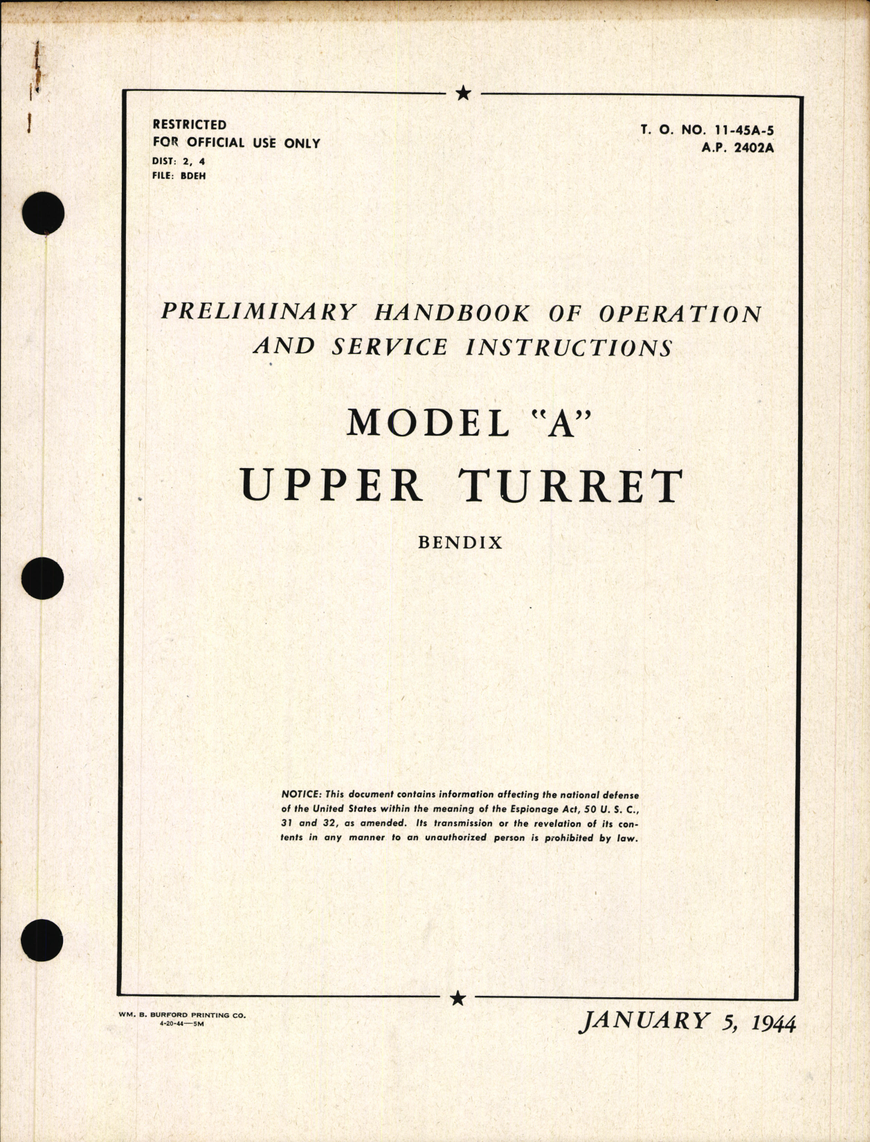 Sample page 1 from AirCorps Library document: Operation and Service Instructions for Model 