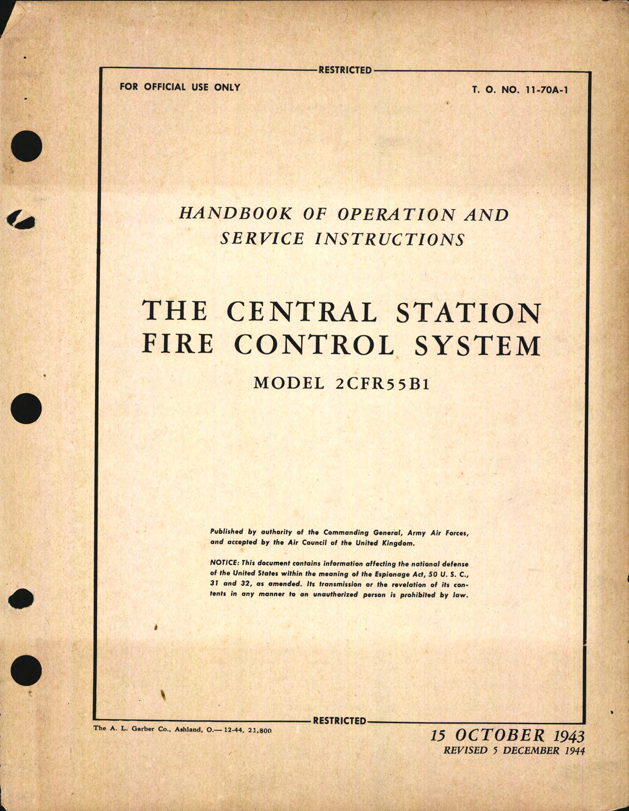 Sample page 5 from AirCorps Library document: Operation and Service Instructions for the Central Station Fire Control System Model 2CFR55B1