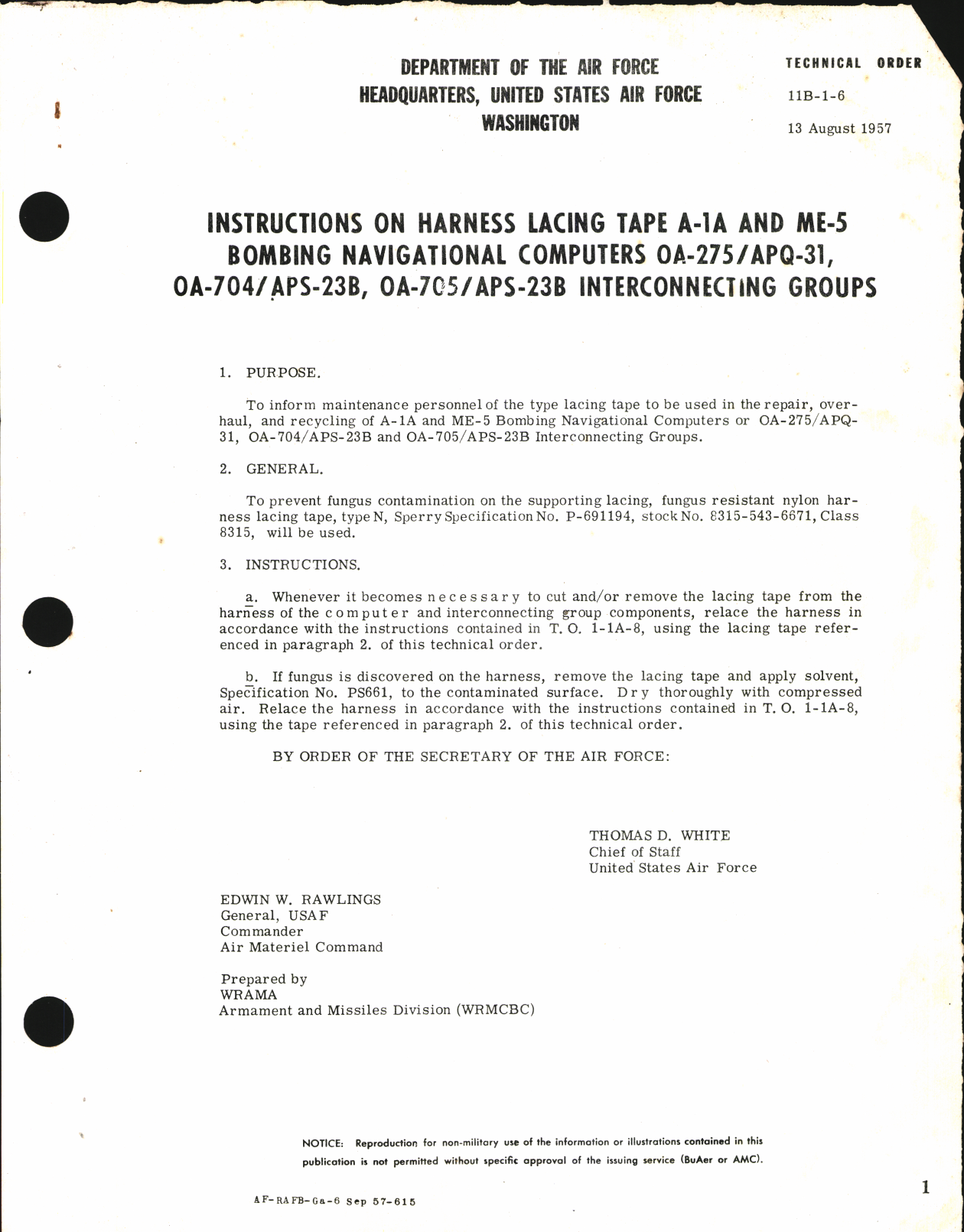 Sample page 1 from AirCorps Library document: Instructions on Harness Lacing Tape A-1A and ME-5 Bombing Navigational Computers