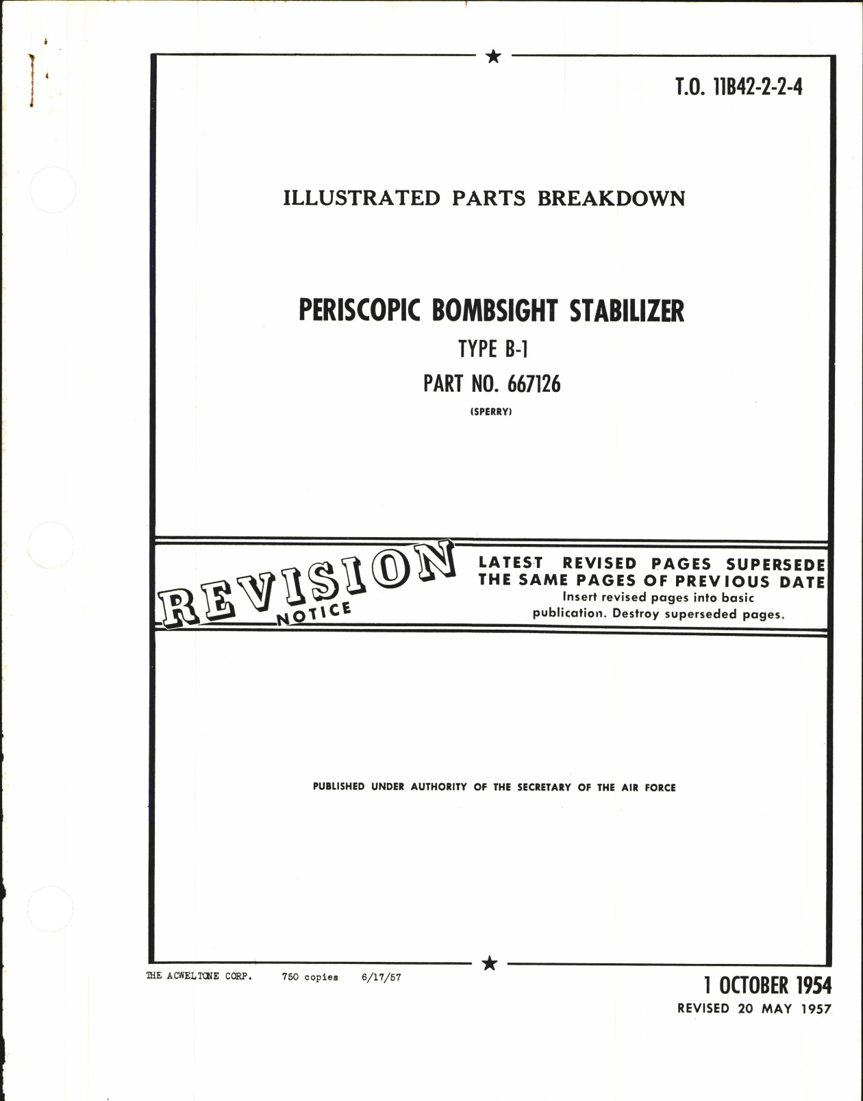 Sample page 1 from AirCorps Library document: Illustrated Parts Breakdown for Periscopic Bombsight Stabilizer Type B-1 Part No. 667126