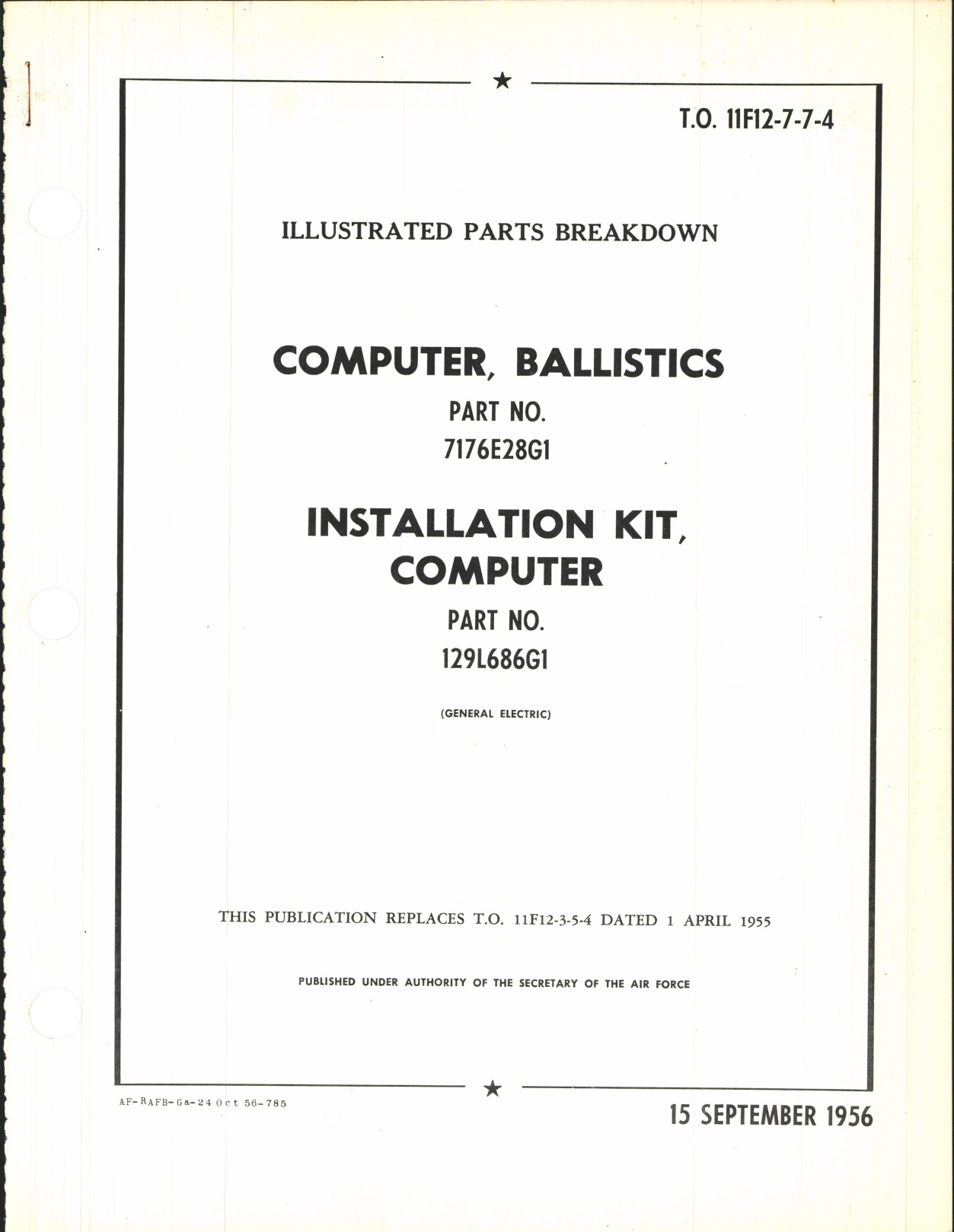 Sample page 1 from AirCorps Library document: Illustrated Parts Breakdown for Ballistics Computer Part No. 7176E28G1 and Computer Installation Kit 129L686G1