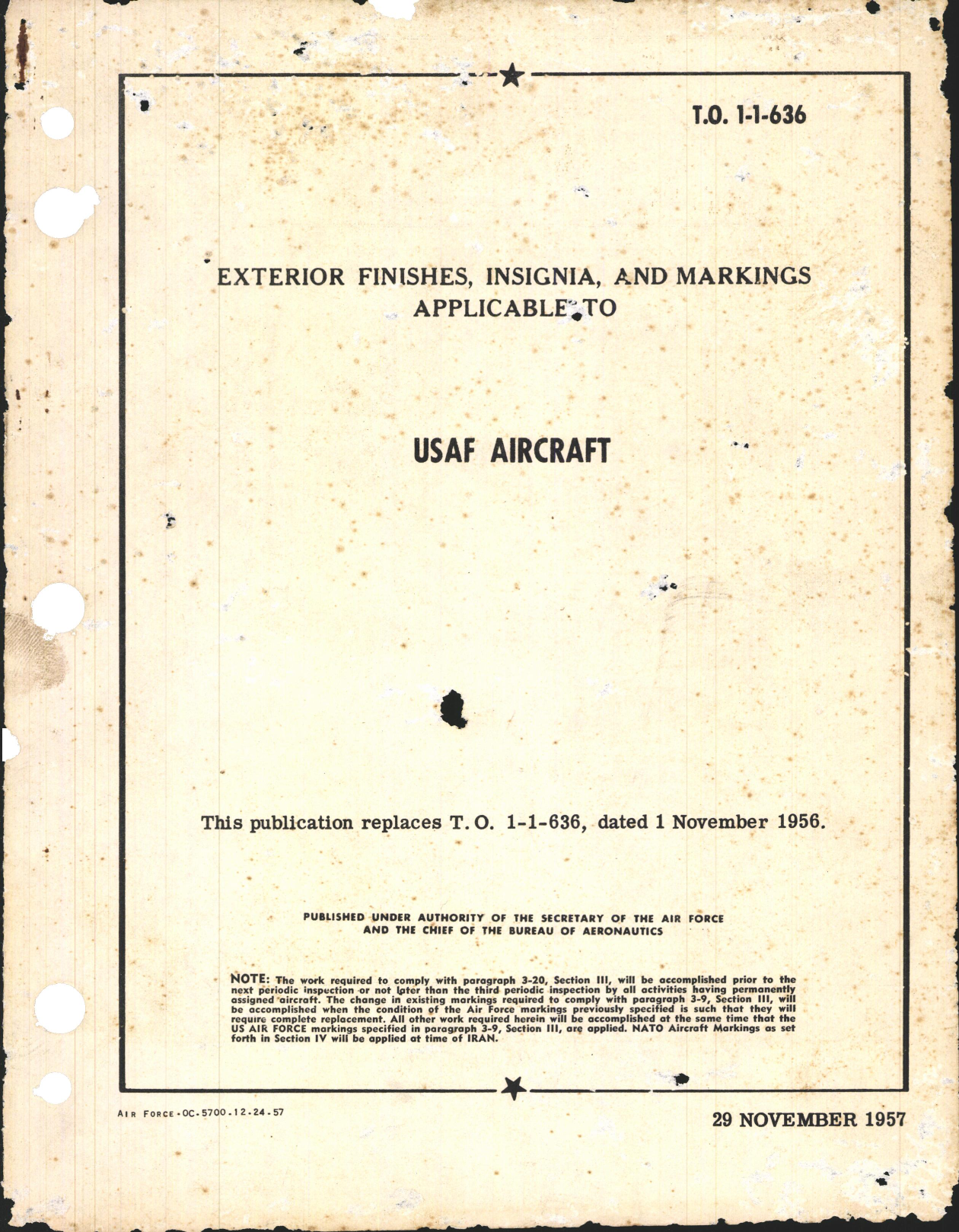 Sample page 1 from AirCorps Library document: Exterior Finishes, Insignia, and Markings Applicable to USAF Aircraft