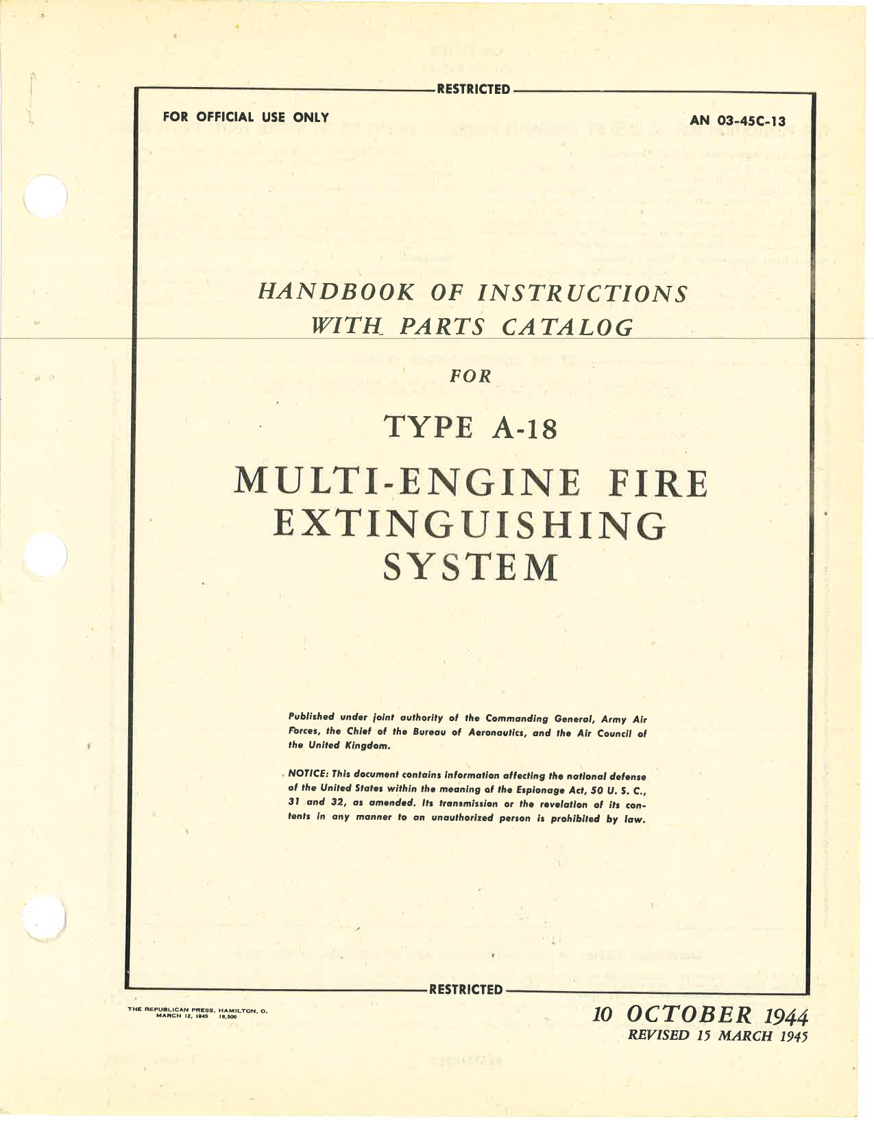 Sample page 3 from AirCorps Library document: Handbook of Instructions with Parts Catalog for Type A-18 Multi-Engine Fire Extinguishing System