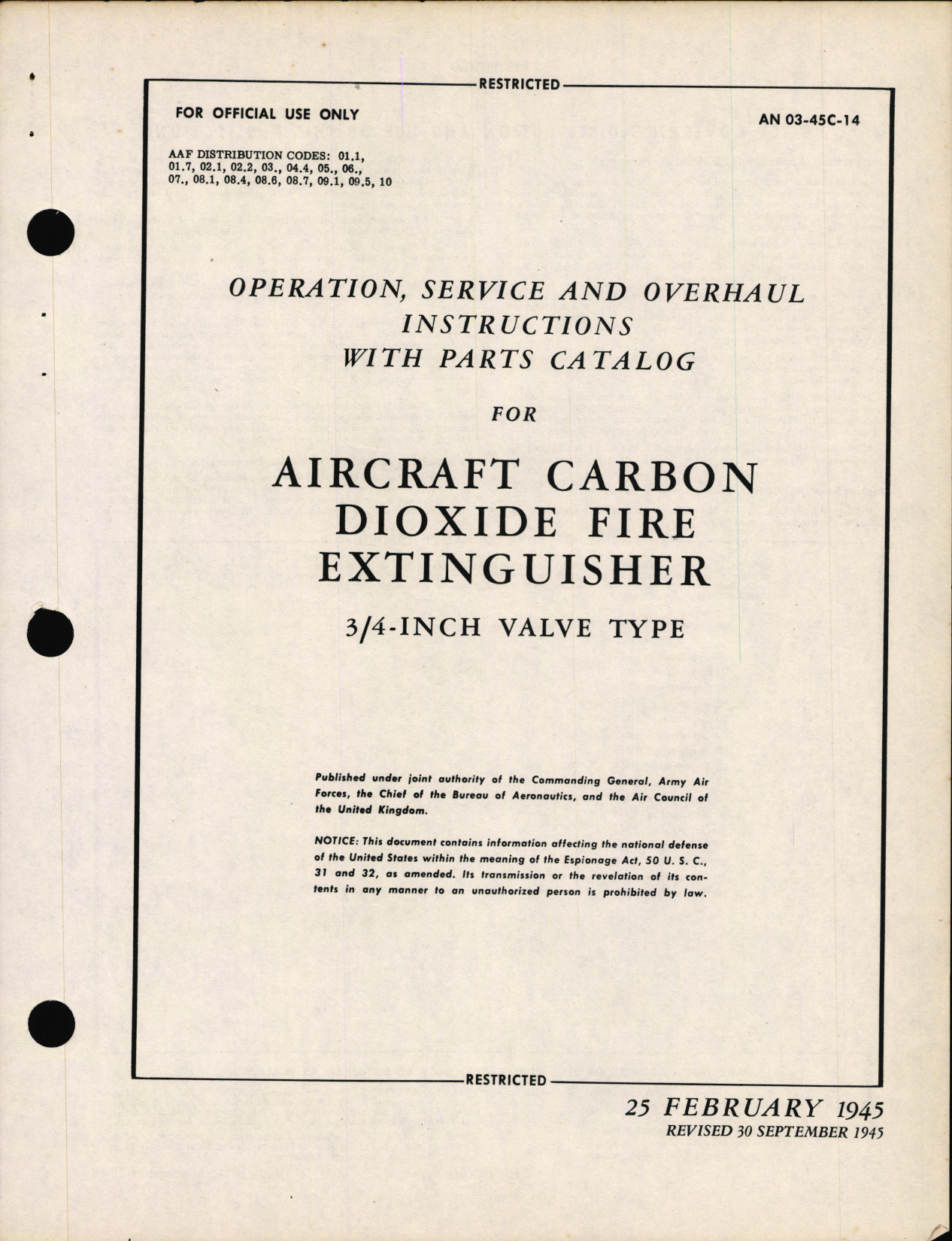 Sample page 3 from AirCorps Library document: Operation, Service, & Overhaul Instructions with Parts Catalog for Aircraft Carbon Dioxide Fire Extinguisher 3/4 Inch Valve Type