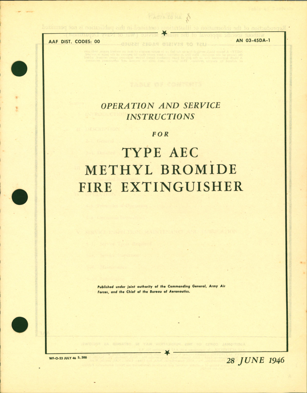 Sample page 1 from AirCorps Library document: Operation and Service Instructions for Type AEC Methyl Bromide Fire Extinguisher