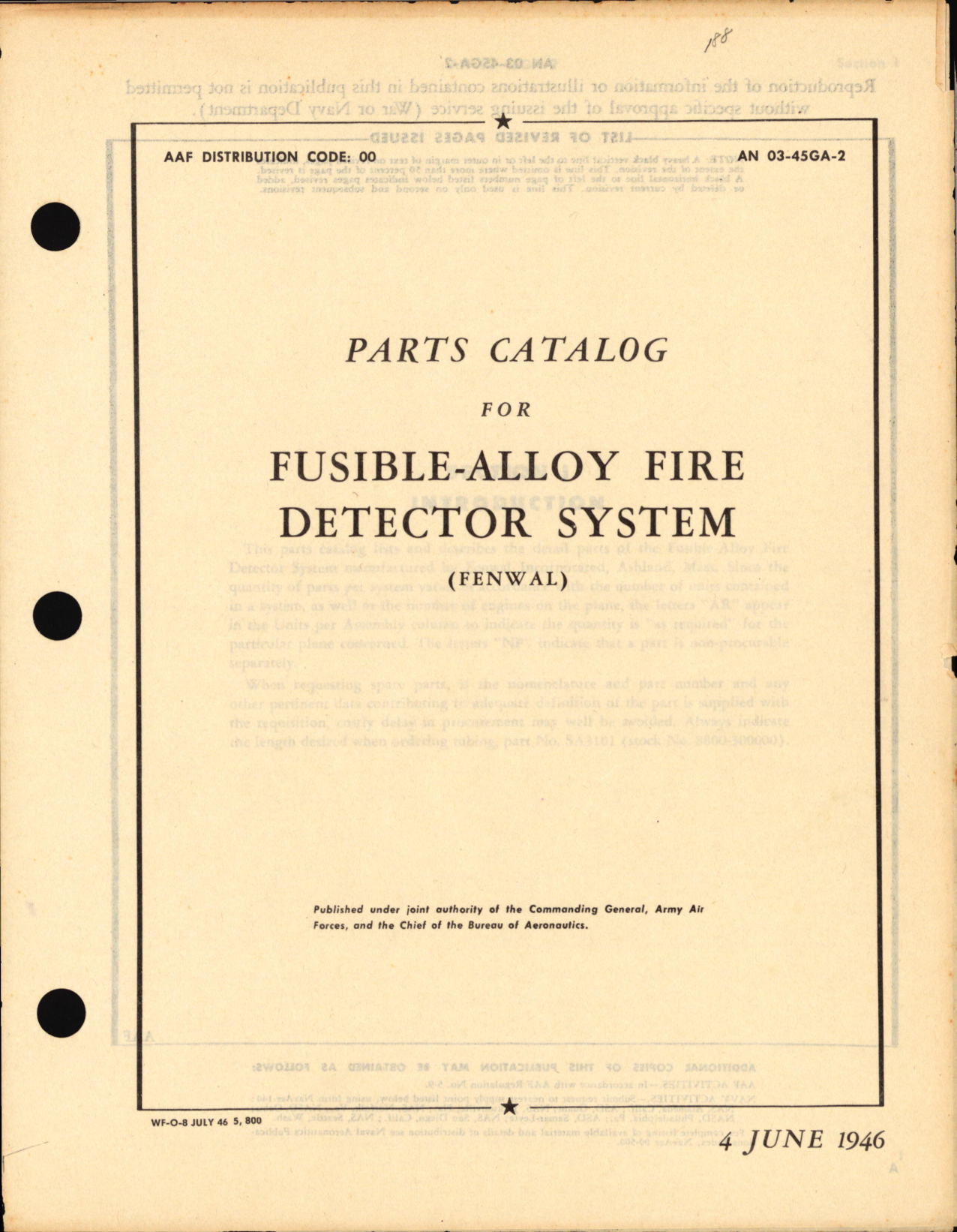 Sample page 1 from AirCorps Library document: Parts Catalog for Fusible Alloy Fire Detector System