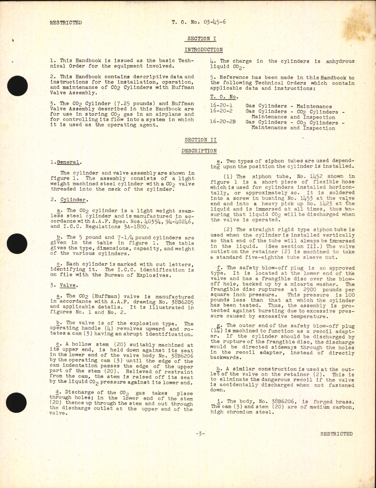 Sample page 5 from AirCorps Library document: Handbook of Instructions for Huffman CO2 Cylinder and Valve Assembly