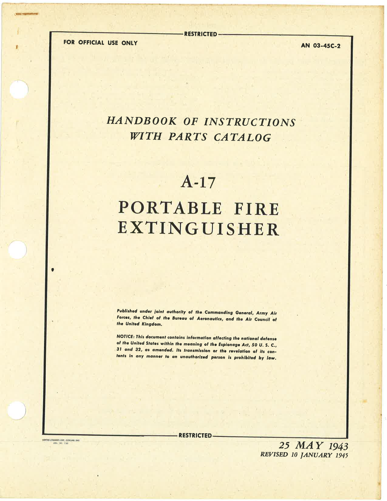 Sample page 1 from AirCorps Library document: Handbook of Instructions with Parts Catalog for A-17 Portable Fire Extinguisher