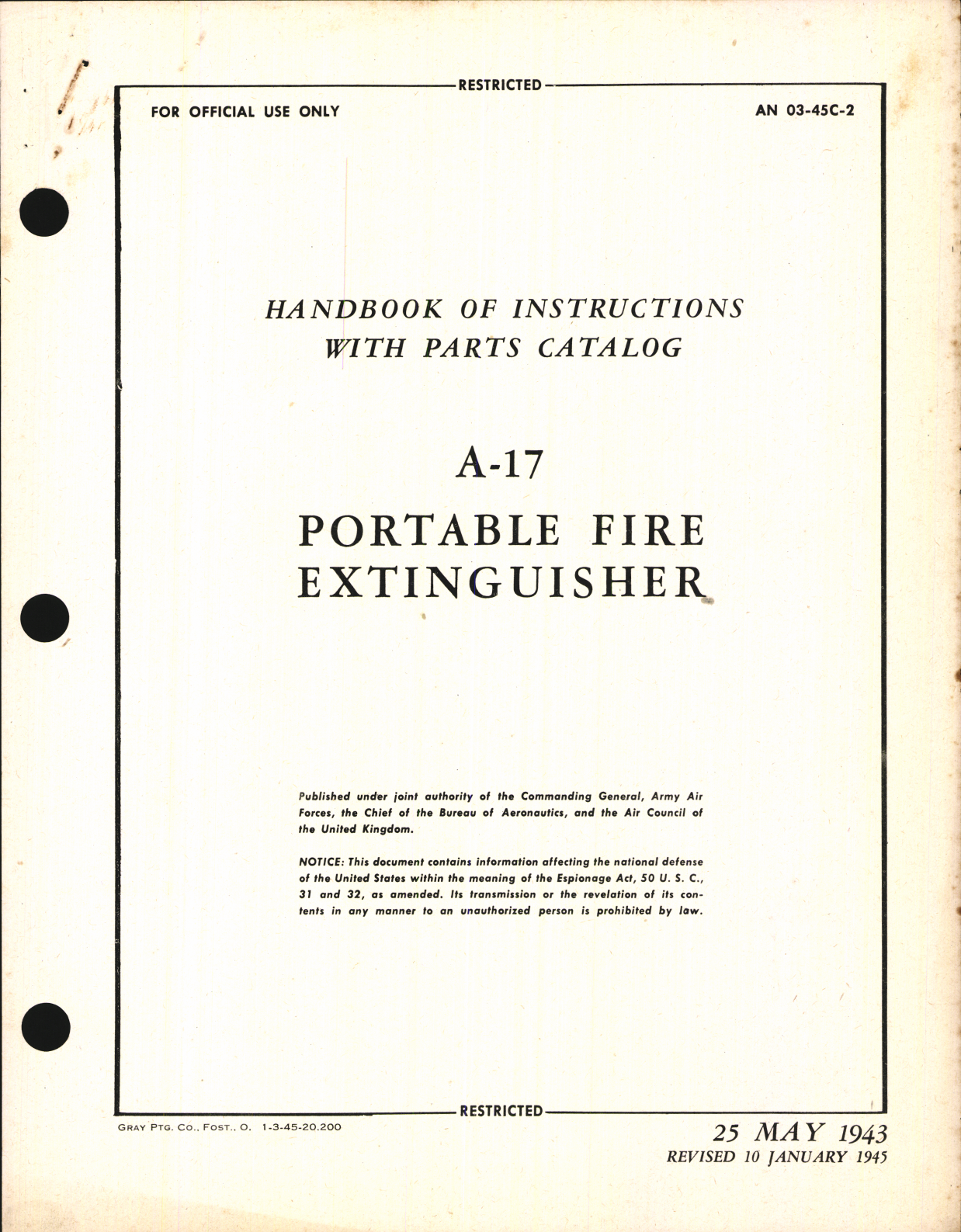 Sample page 1 from AirCorps Library document: Handbook of Instructions with Parts Catalog for A-17 Portable Fire Extinguisher