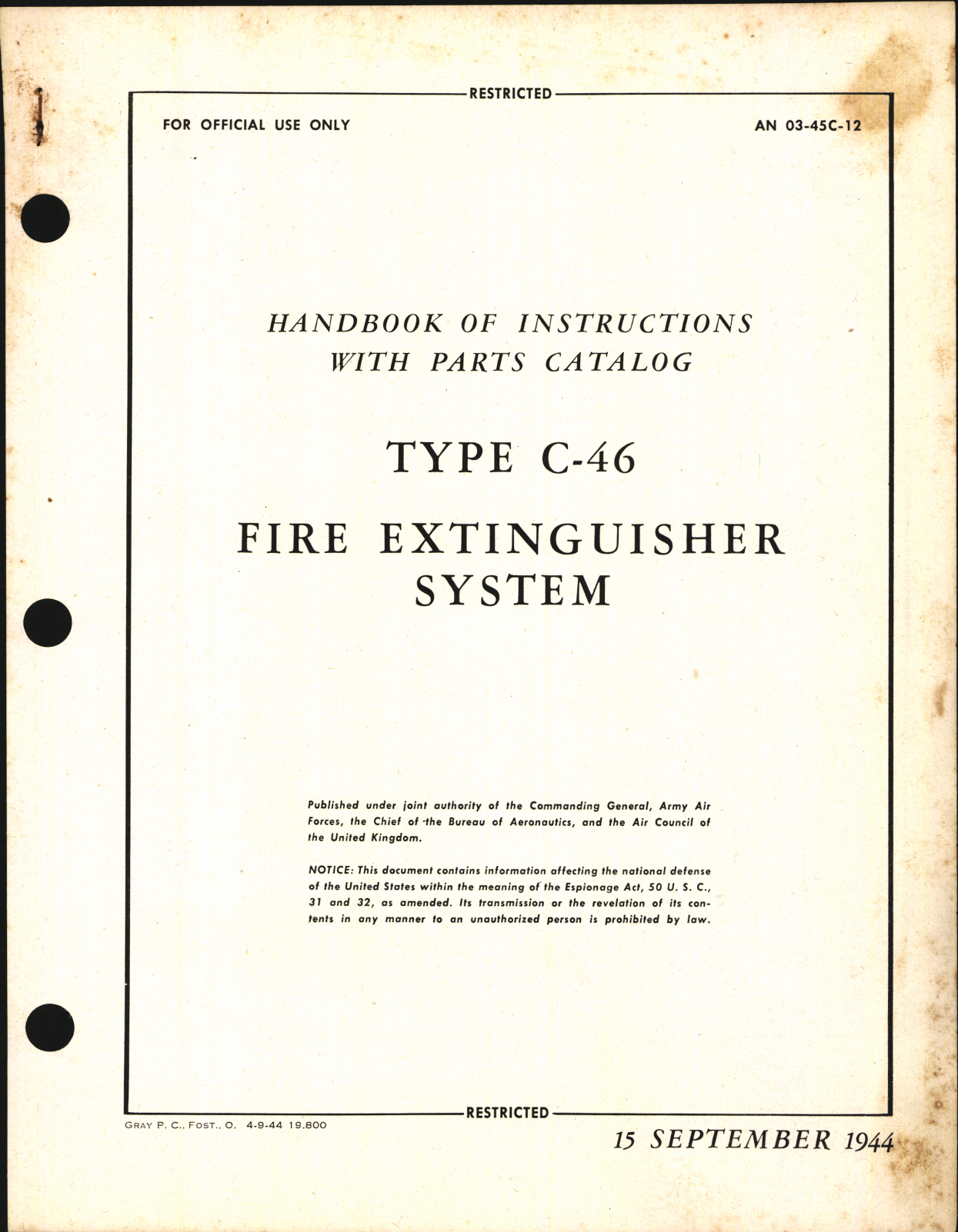 Sample page 1 from AirCorps Library document: Handbook of Instructions with Parts Catalog for Type C-46 Fire Extinguisher System