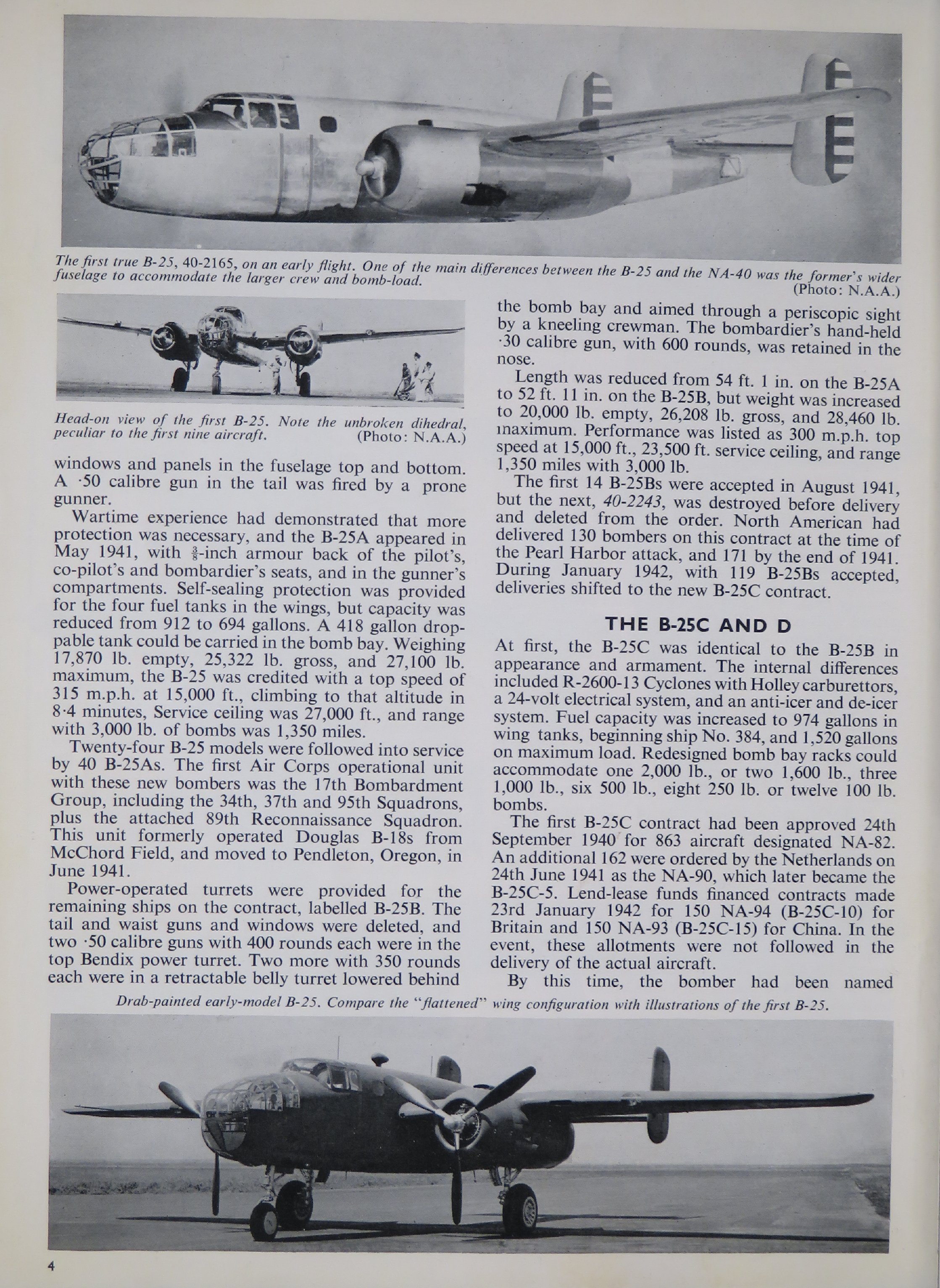 Sample page 4 from AirCorps Library document: The North American B-25A to G Mitchell (Profile Publications)