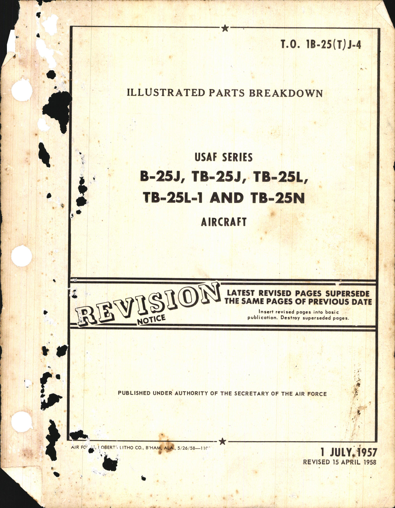 Sample page 1 from AirCorps Library document: Illustrated Parts Breakdown for B-25J, TB-25J, TB-25L, TB-25L-1, and TB-25N