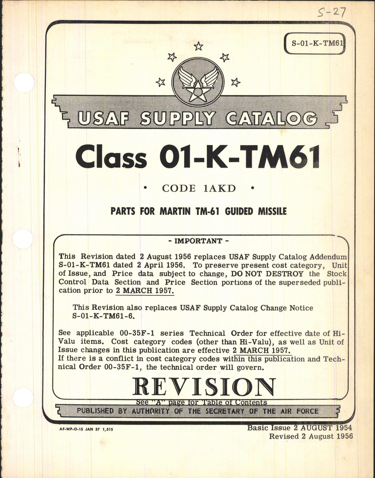 Sample page 1 from AirCorps Library document: Supply Catalog Parts for Martin TM-61 Guided Missile