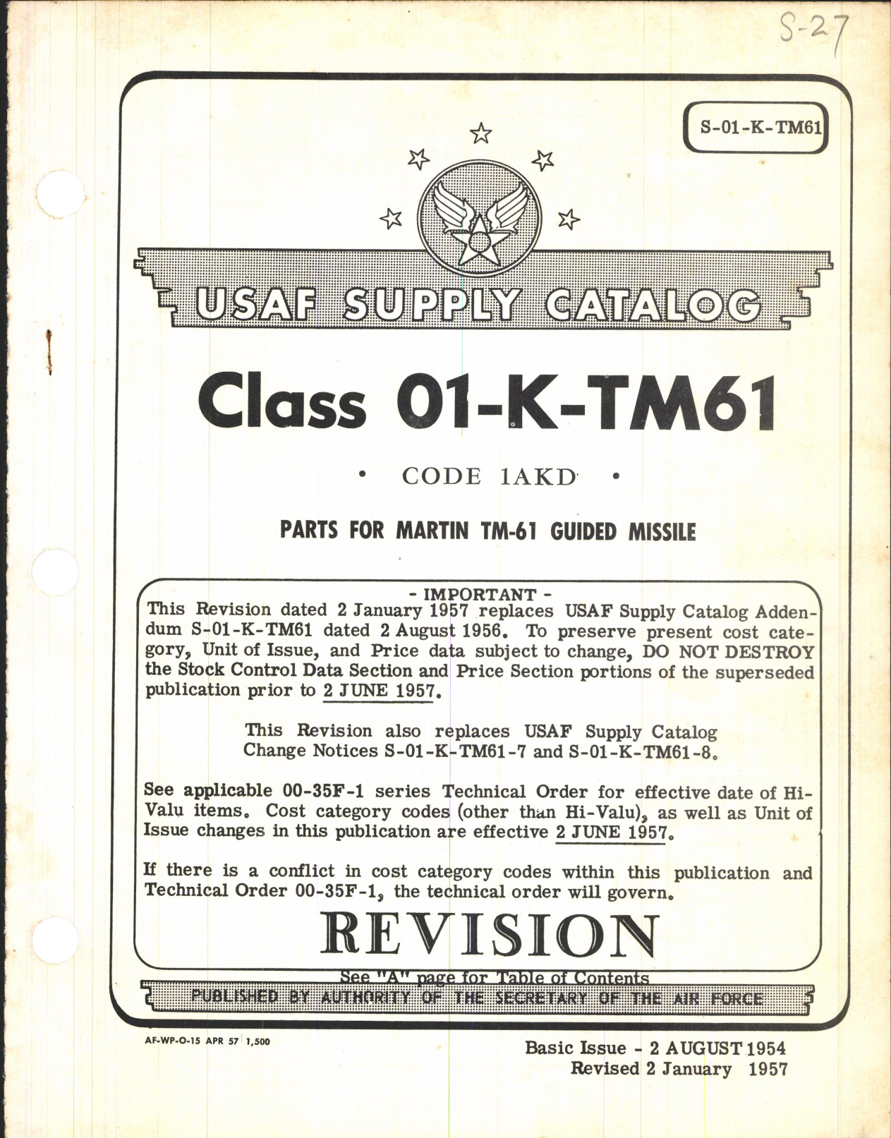 Sample page 1 from AirCorps Library document: Supply Catalog Parts for Martin TM-61 Guided Missile