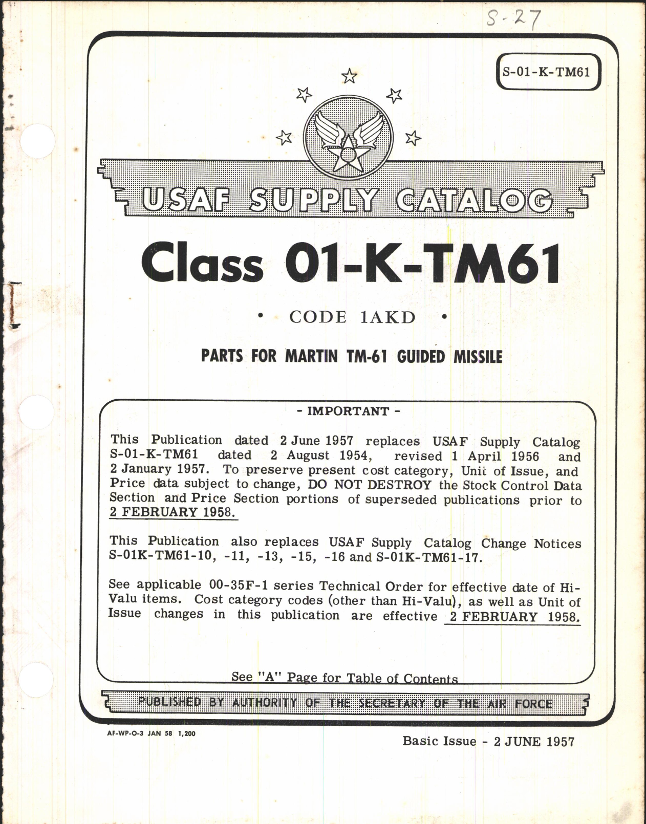 Sample page 1 from AirCorps Library document: Supply Catalog Parts for Martin TM-61 Guided Missile