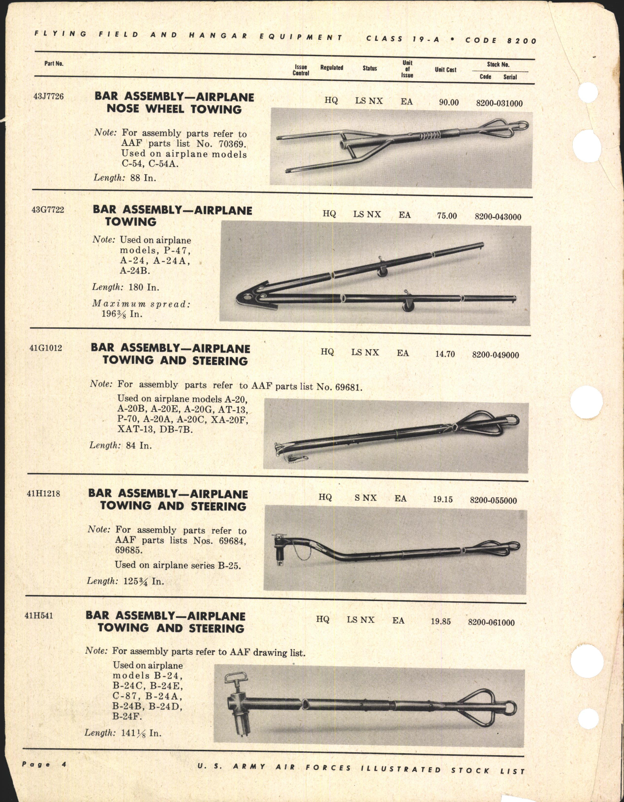 Sample page 4 from AirCorps Library document: Stock List for Flying Field and Hangar Equipment