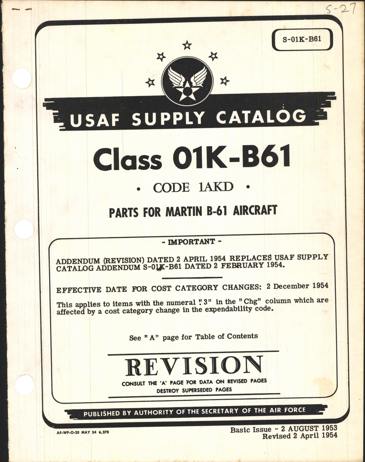 Sample page 1 from AirCorps Library document: Supply Catalog Parts for Martin B-61 Aircraft