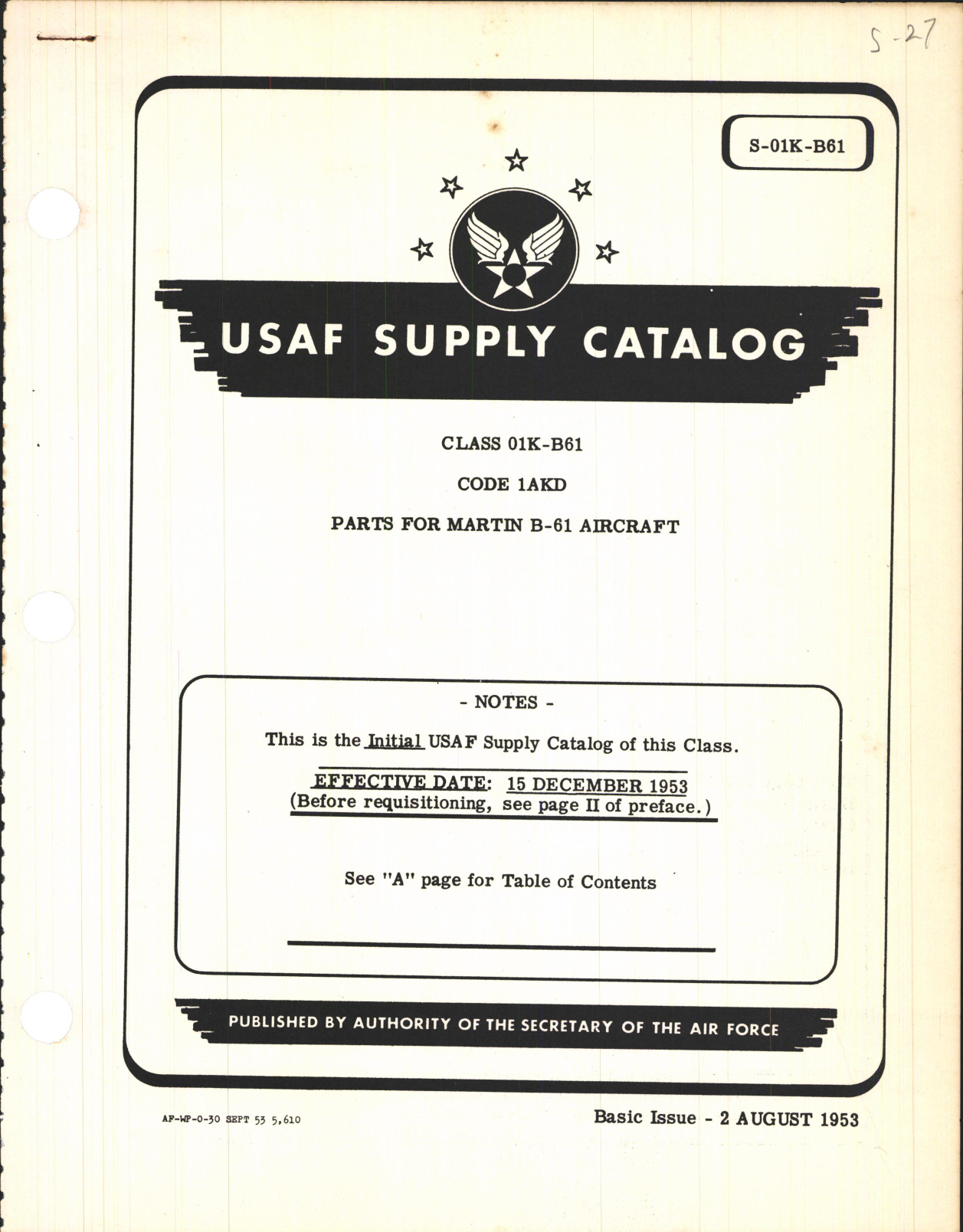 Sample page 1 from AirCorps Library document: Supply Catalog Parts for Martin B-61 Aircraft