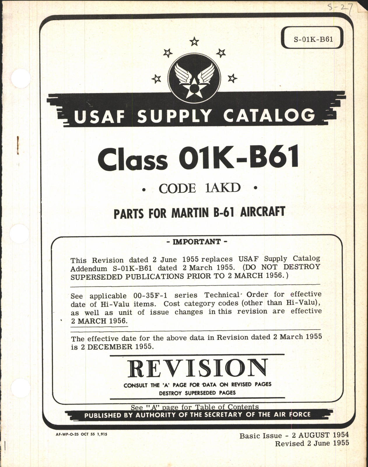 Sample page 1 from AirCorps Library document: Supply Catalog Parts for Martin B-61 Aircraft