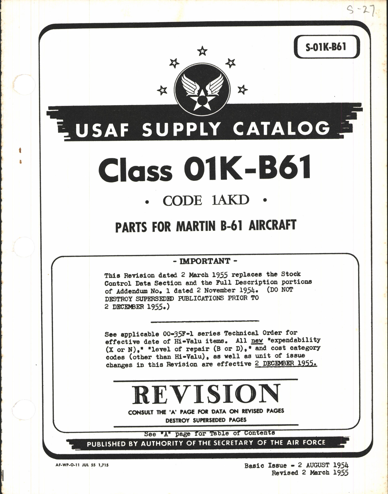 Sample page 1 from AirCorps Library document: Supply Catalog Parts for Martin B-61 Aircraft