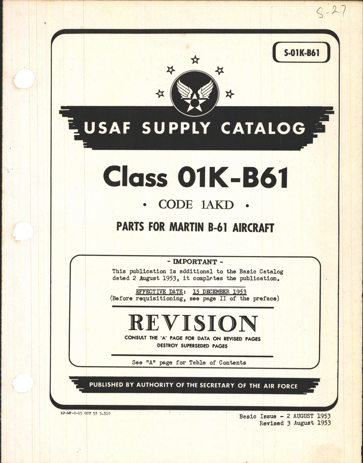 Sample page 1 from AirCorps Library document: Supply Catalog Parts for Martin B-61 Aircraft