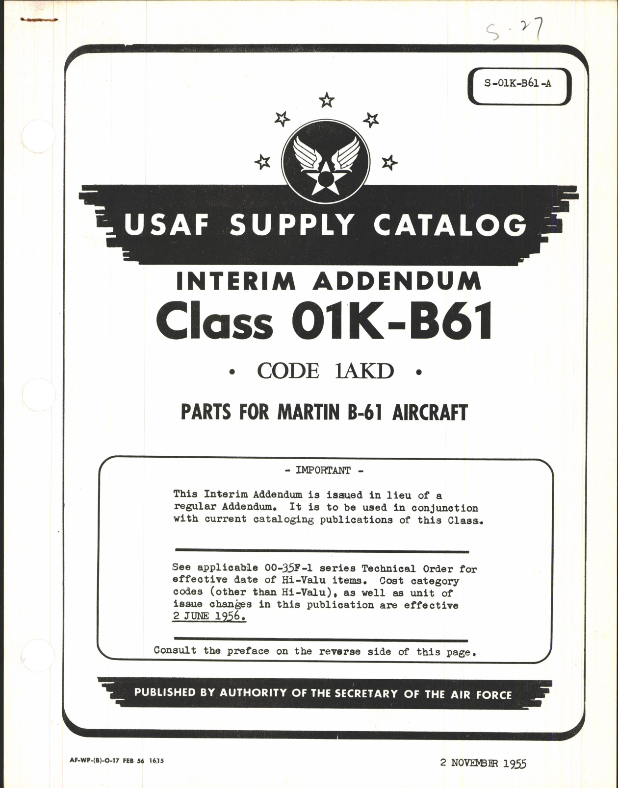 Sample page 1 from AirCorps Library document: Supply Catalog Parts for Martin B-61 Aircraft