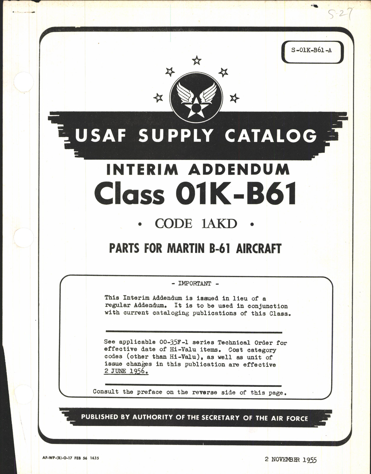 Sample page 1 from AirCorps Library document: Supply Catalog Parts for Martin B-61 Aircraft