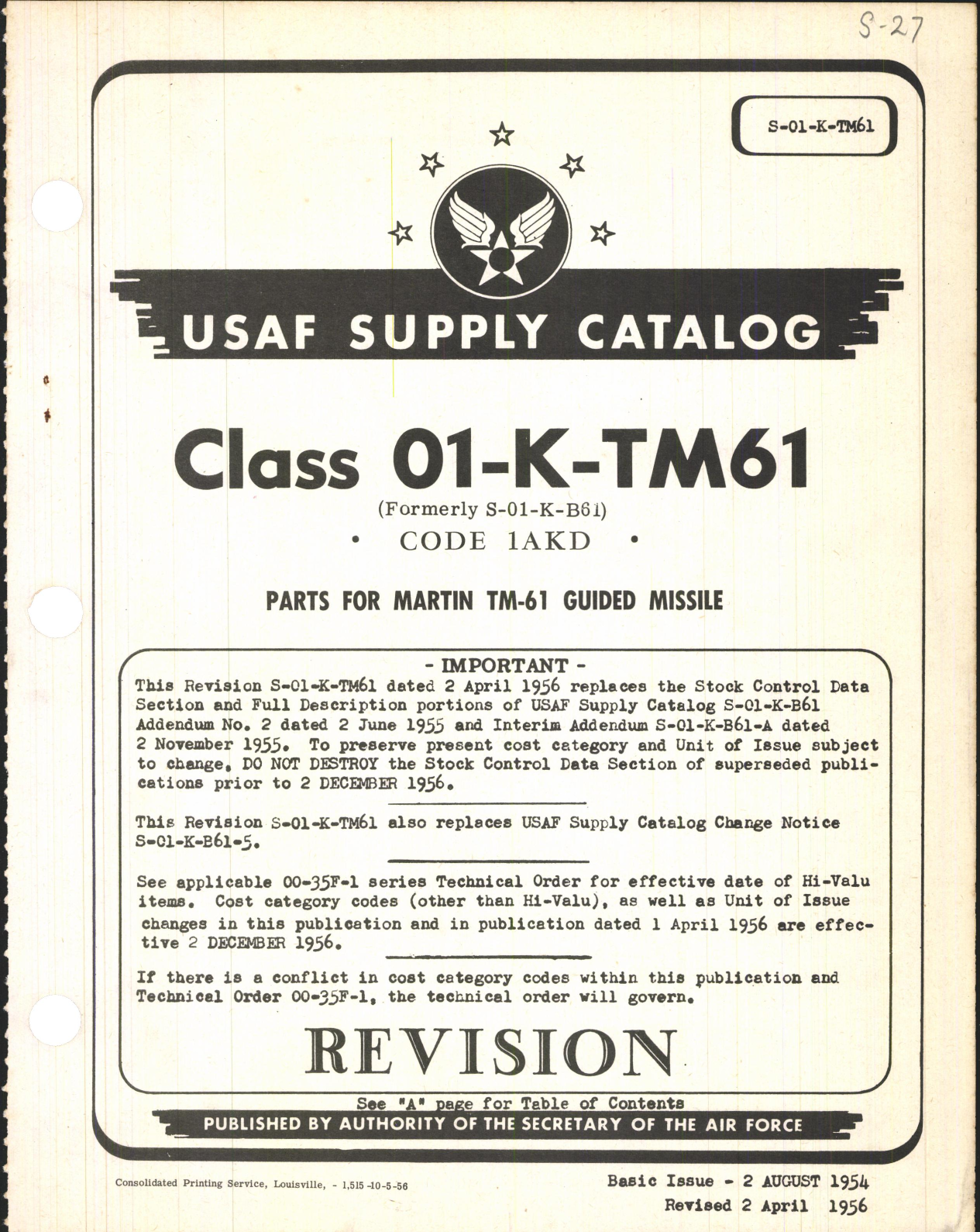 Sample page 1 from AirCorps Library document: Supply Catalog Parts for Martin TM-61 Guided Missile