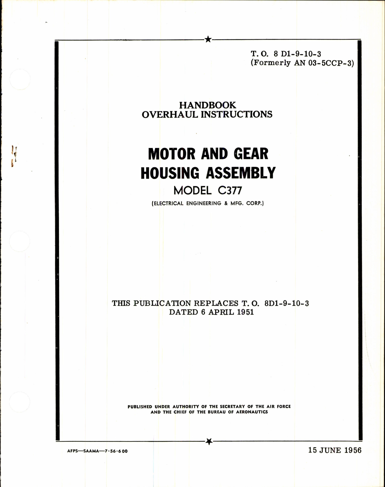 Sample page 1 from AirCorps Library document: Overhaul Instructions for Motor and Gear Housing Assembly Model C377